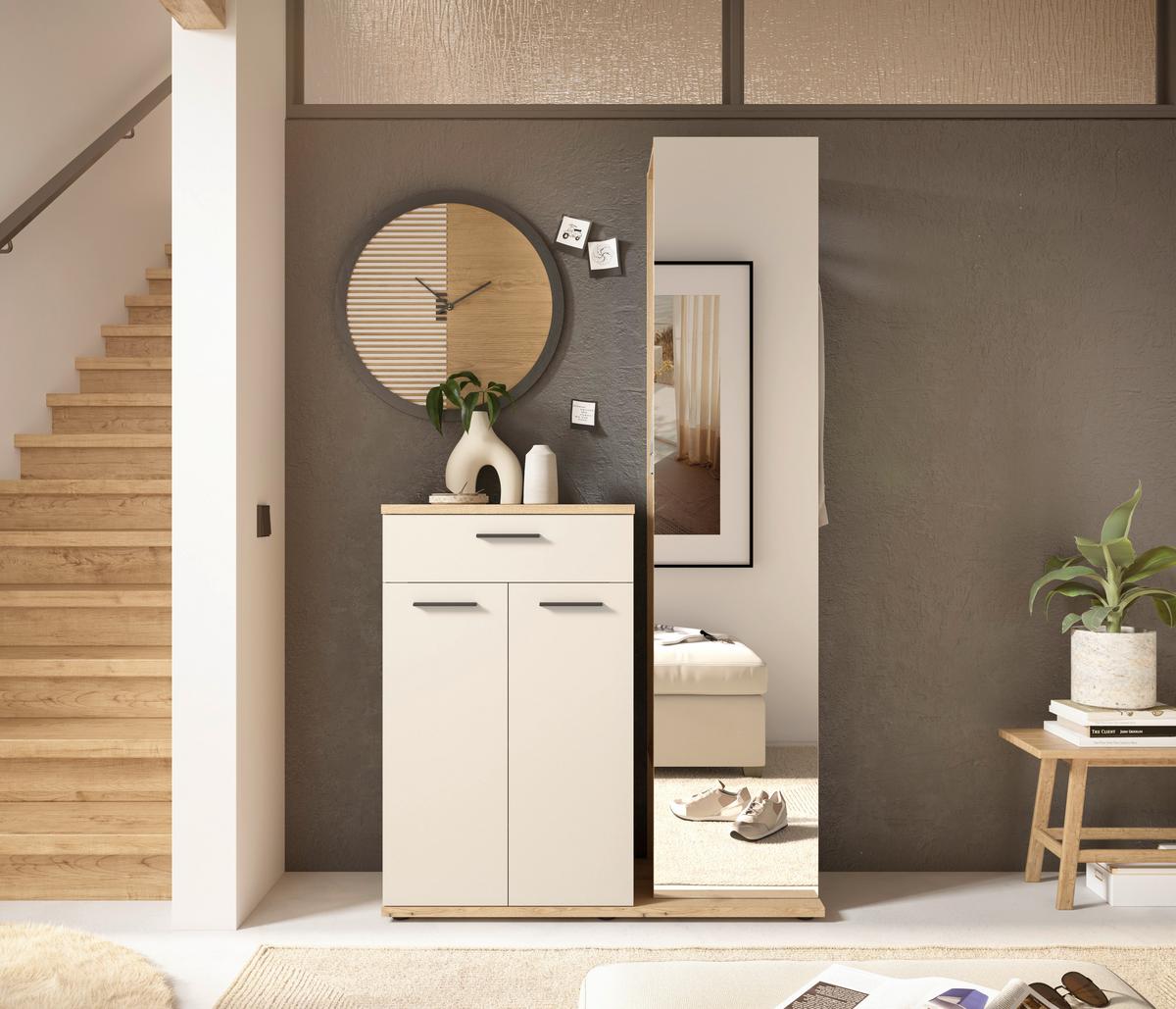 Predsoblje Malaga - boje hrasta/krem, Basics, staklo/drvni materijal (105/188/38cm) - Modern Living