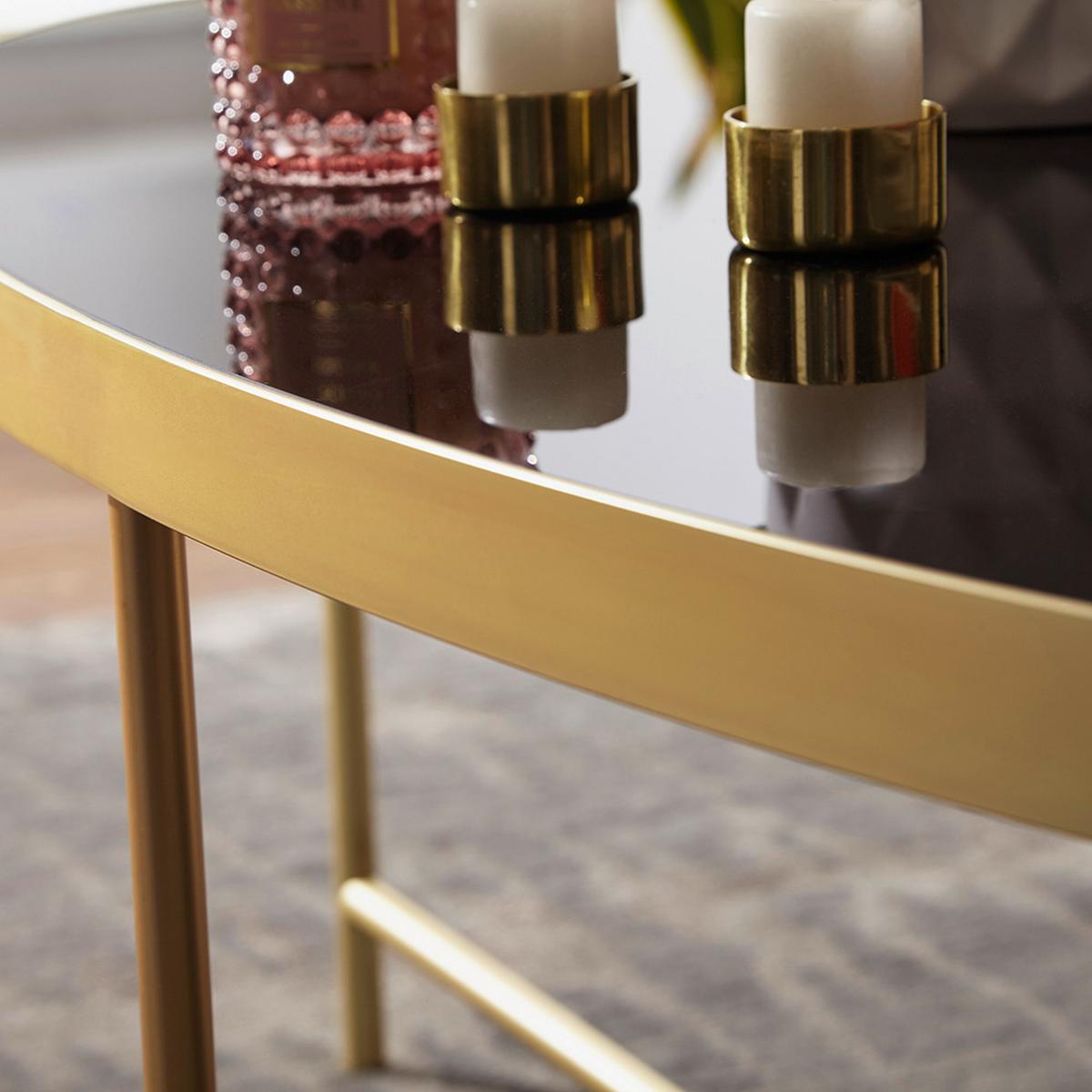 Couchtisch "WL5.993" ca. 110x56 cm, schwarz - Goldfarben/Schwarz, Design, Glas/Metall (110/56/41cm) - MID.YOU