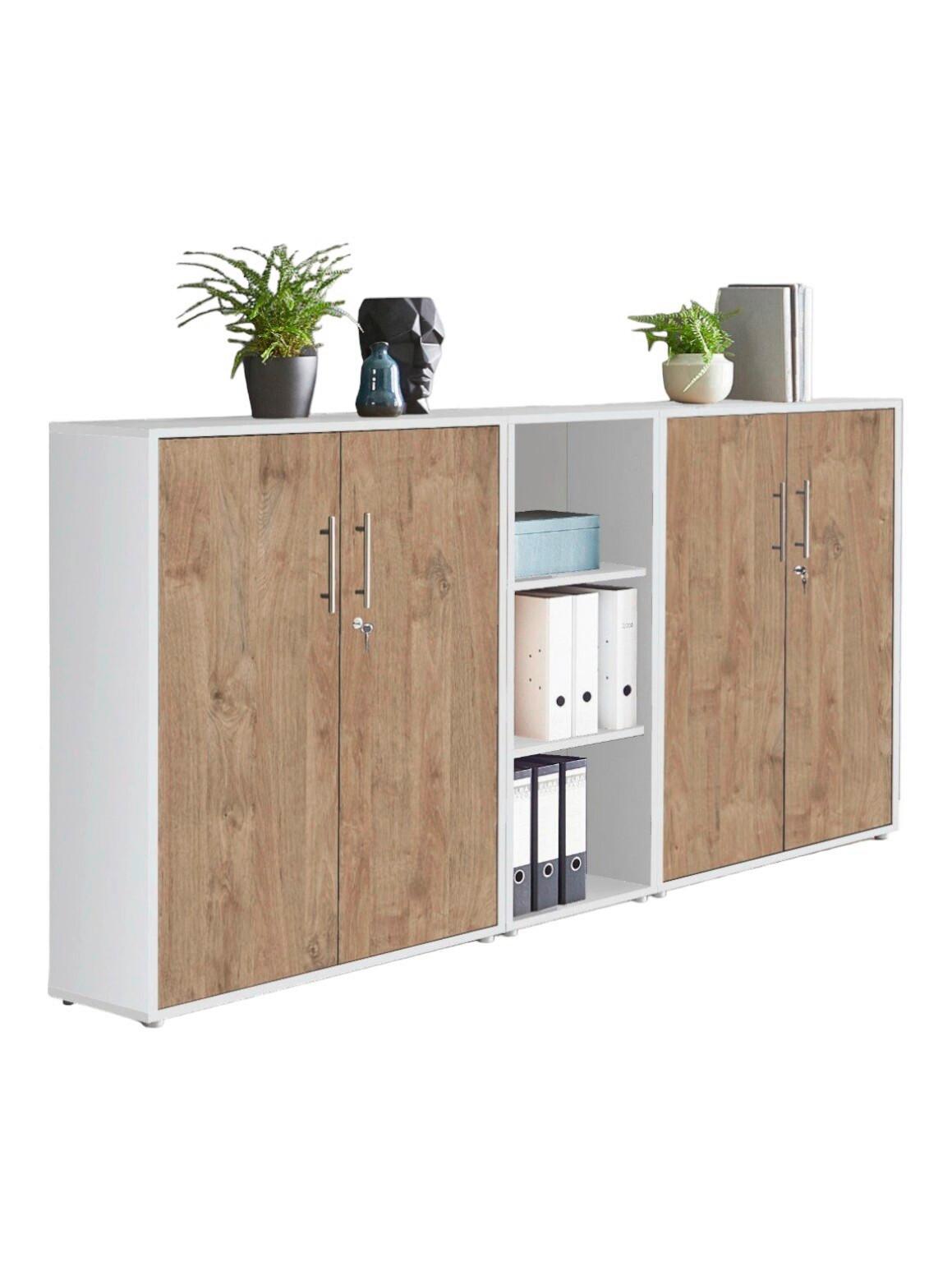 Aktenschrank Office Edition Sw Set 8 Weiß/Eichefarben - Eichefarben/Weiß, MODERN, Holzwerkstoff (213/113/33cm) - MID.YOU