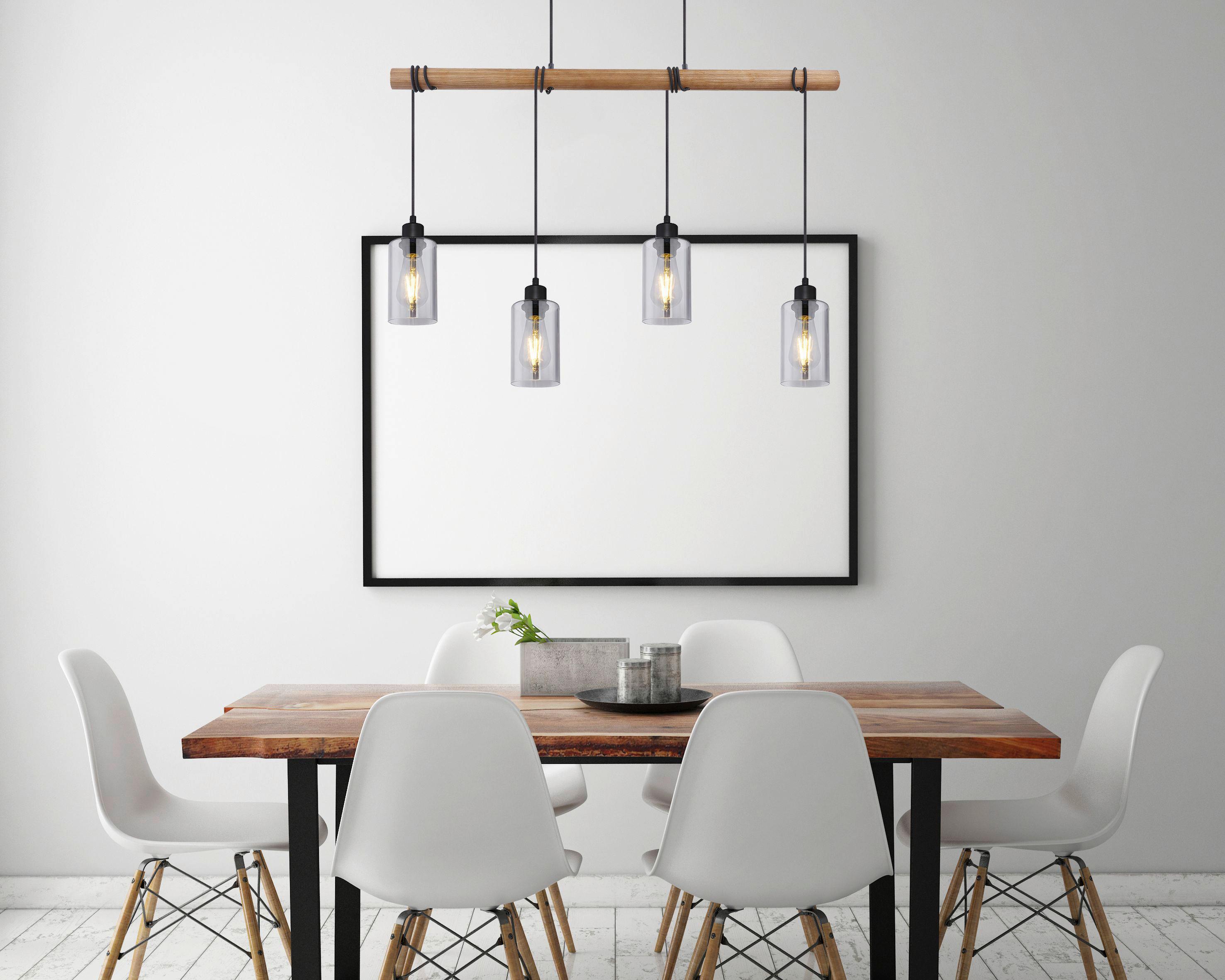 Hängeleuchte Hadera max. 60 Watt - Schwarz/Braun, Natur, Glas/Holz (98/15/130cm) - Globo