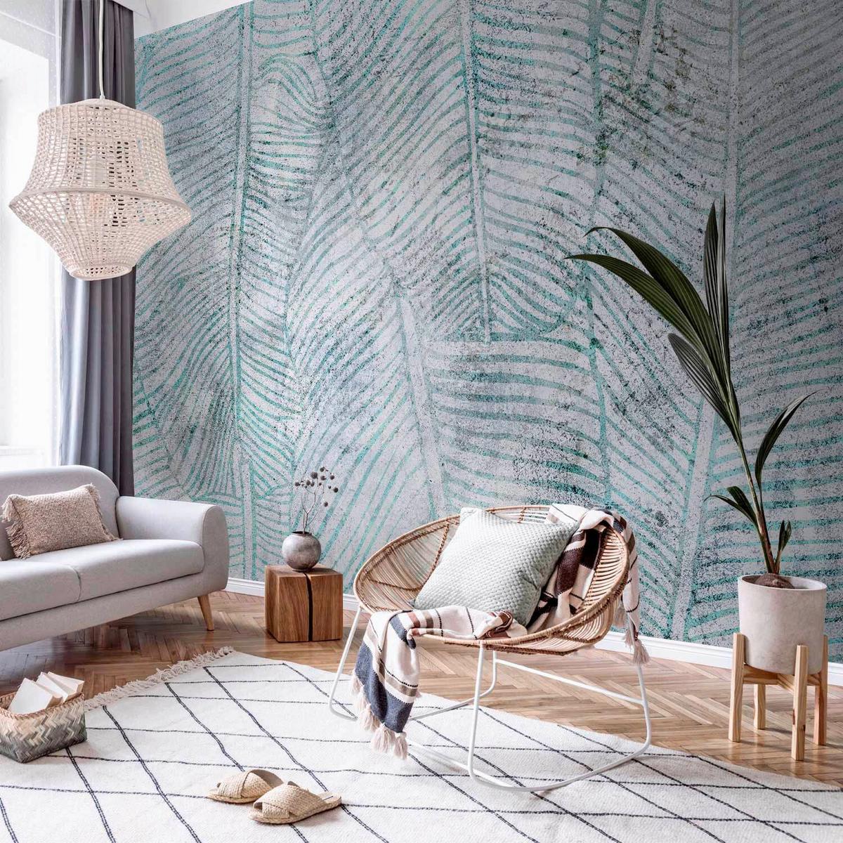 Fototapeta Banana Leaves, 150x105cm - modra/siva, Basics, tekstil (150/105cm) - artgeist