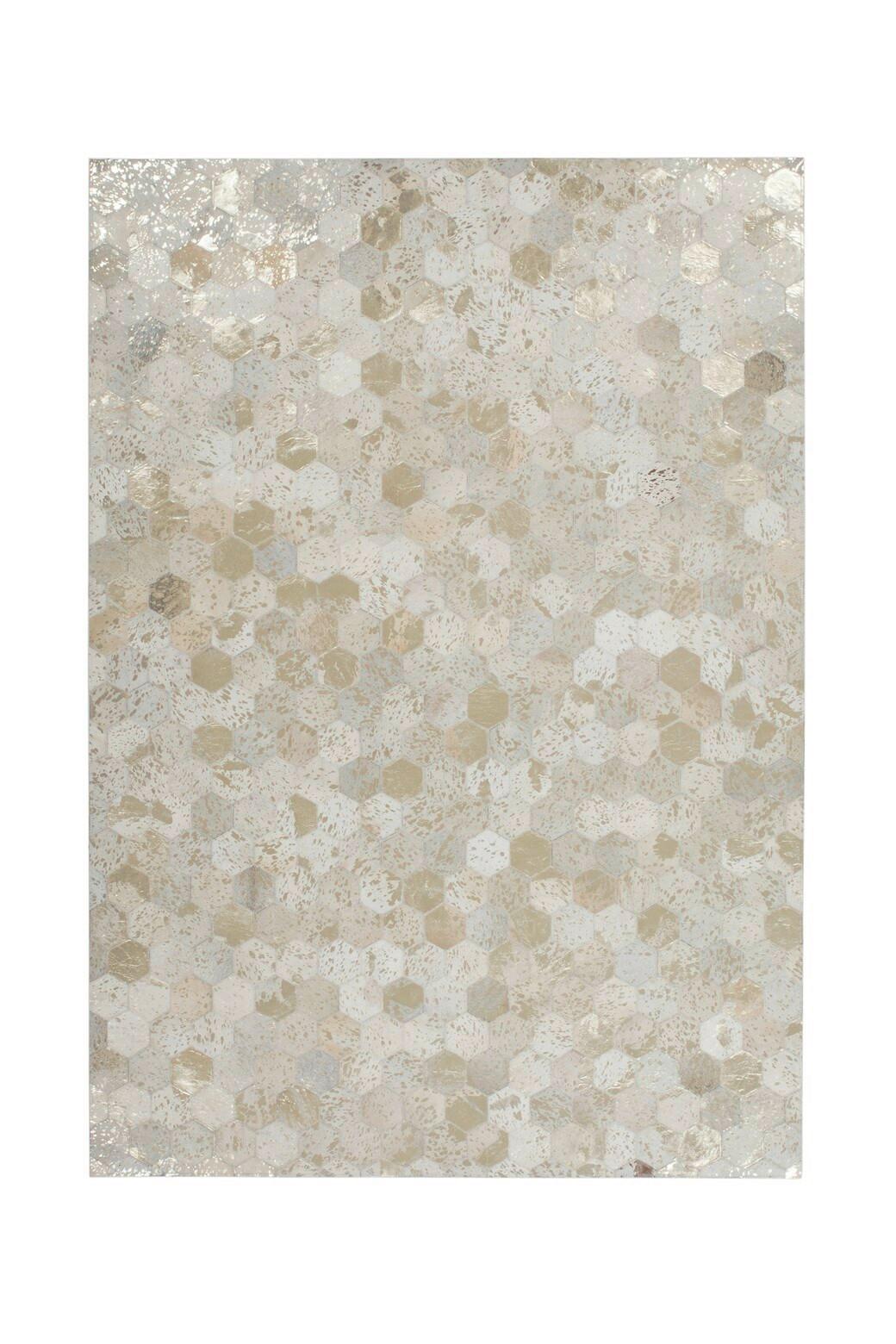 Webteppich Spark 210 Elfenbein / Gold - Goldfarben/Creme, Design, Leder (120/170cm) - Kayoom