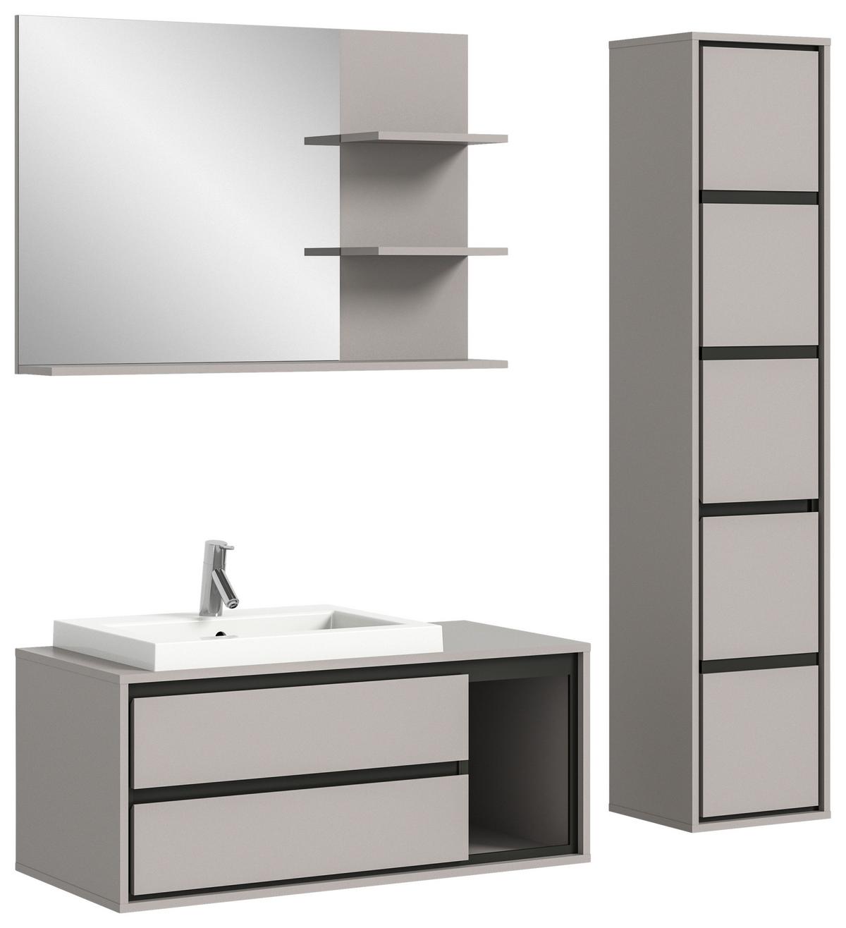 LUSTRO ŚCIENNE JARU - szary, Modern, materiał drewnopochodny (100/69/16cm) - MID.YOU