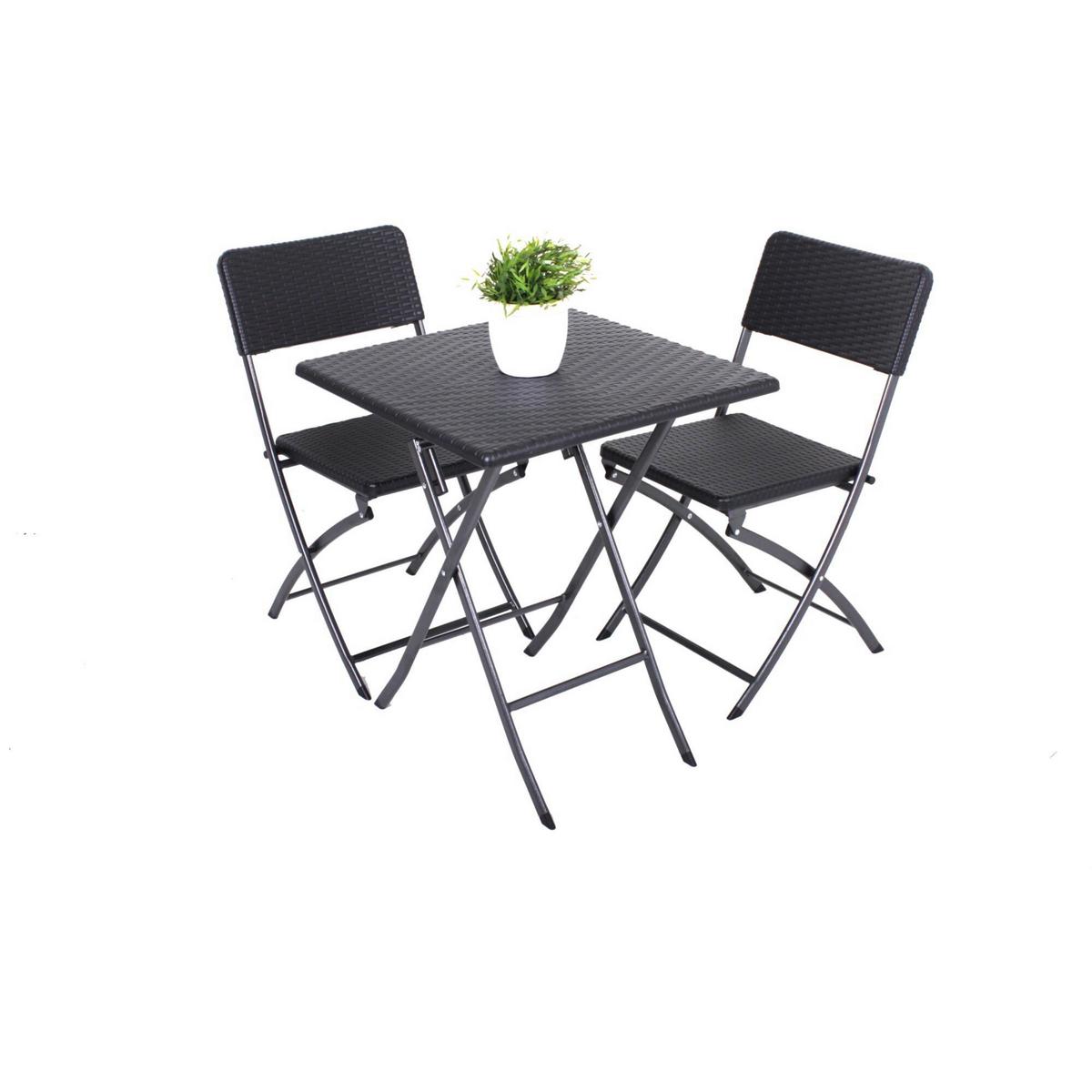 Gartengarnitur 3-tlg. Metall/ Kunststoff Schwarz - Schwarz, Basics, Kunststoff/Metall (62/74/62cm) - Gardenson
