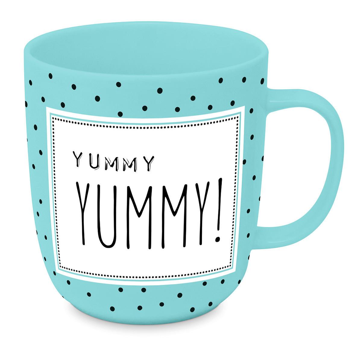 Kaffeebecher Yummy Yummy aus Keramik ca. 350ml - Blau/Schwarz, MODERN, Keramik (9/10cm)