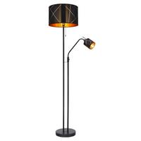 Stehleuchte Bemmo in Schwarz max. 40 Watt - Goldfarben/Schwarz, Design, Kunststoff/Textil (40/175cm) - Globo
