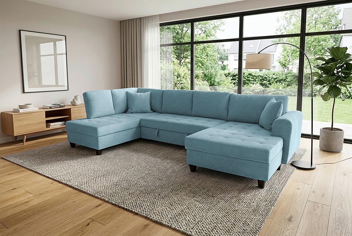Canapea modulara MORITZ - albastru deschis, Trend, textil (178/324/155cm) - Modern Living