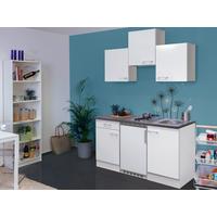 Miniküche Lucca m. Geräten B: ca. 150cm Weiß - Graubraun/Alufarben, KONVENTIONELL, Holzwerkstoff/Kunststoff (150cm) - FlexWell