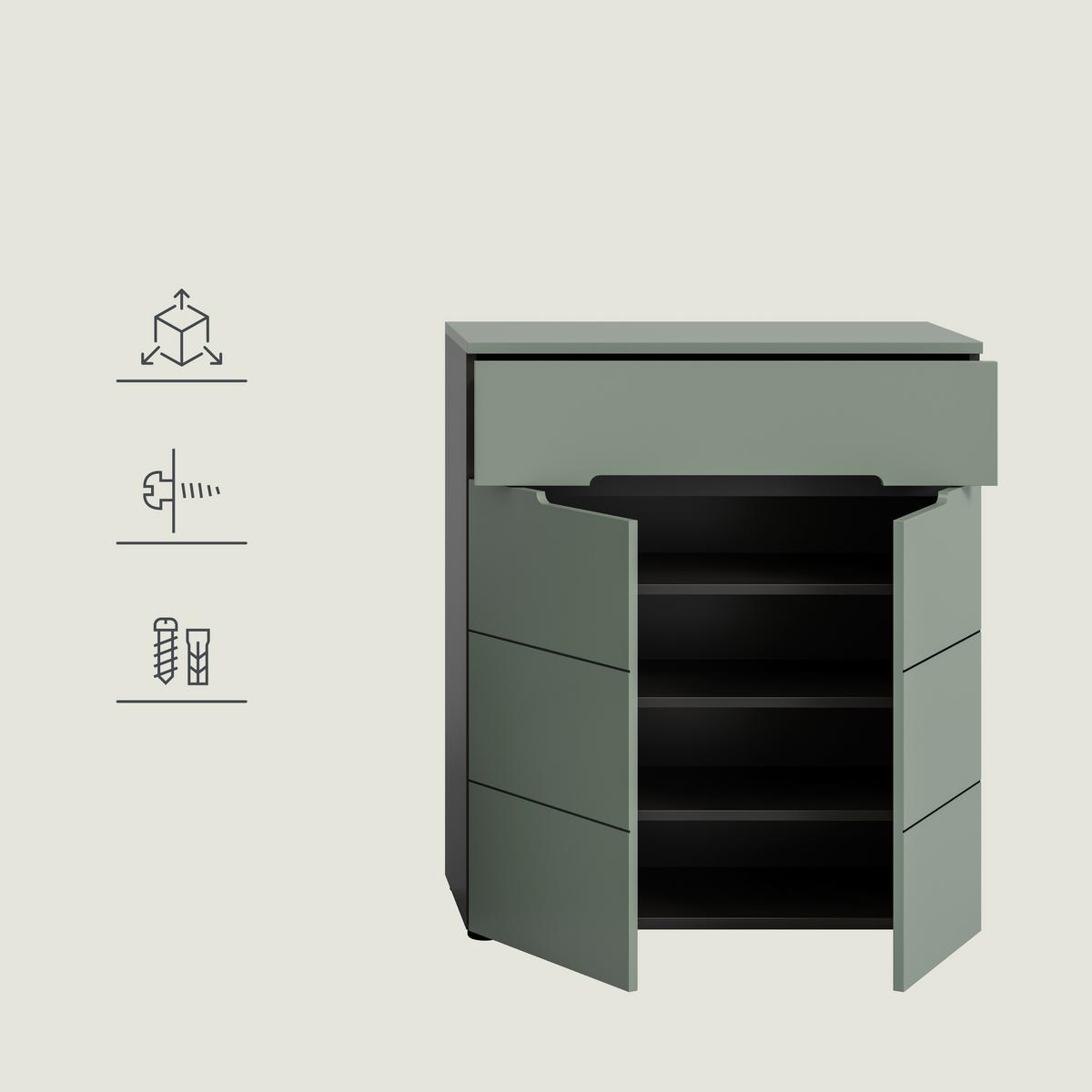 Predsoba Canu, Sivozelena, 4-Delna - siva/sivozelena, Design, leseni material (175/190/37cm) - Livetastic