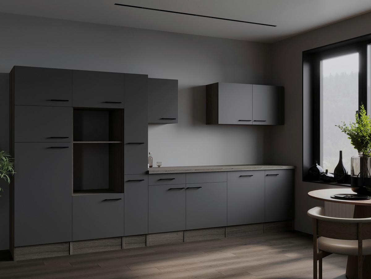 Kuhinjski Blok Brez Aparatov Oliver, 370cm - črna/siva, Design, kovina/leseni material (370cm) - Respekta