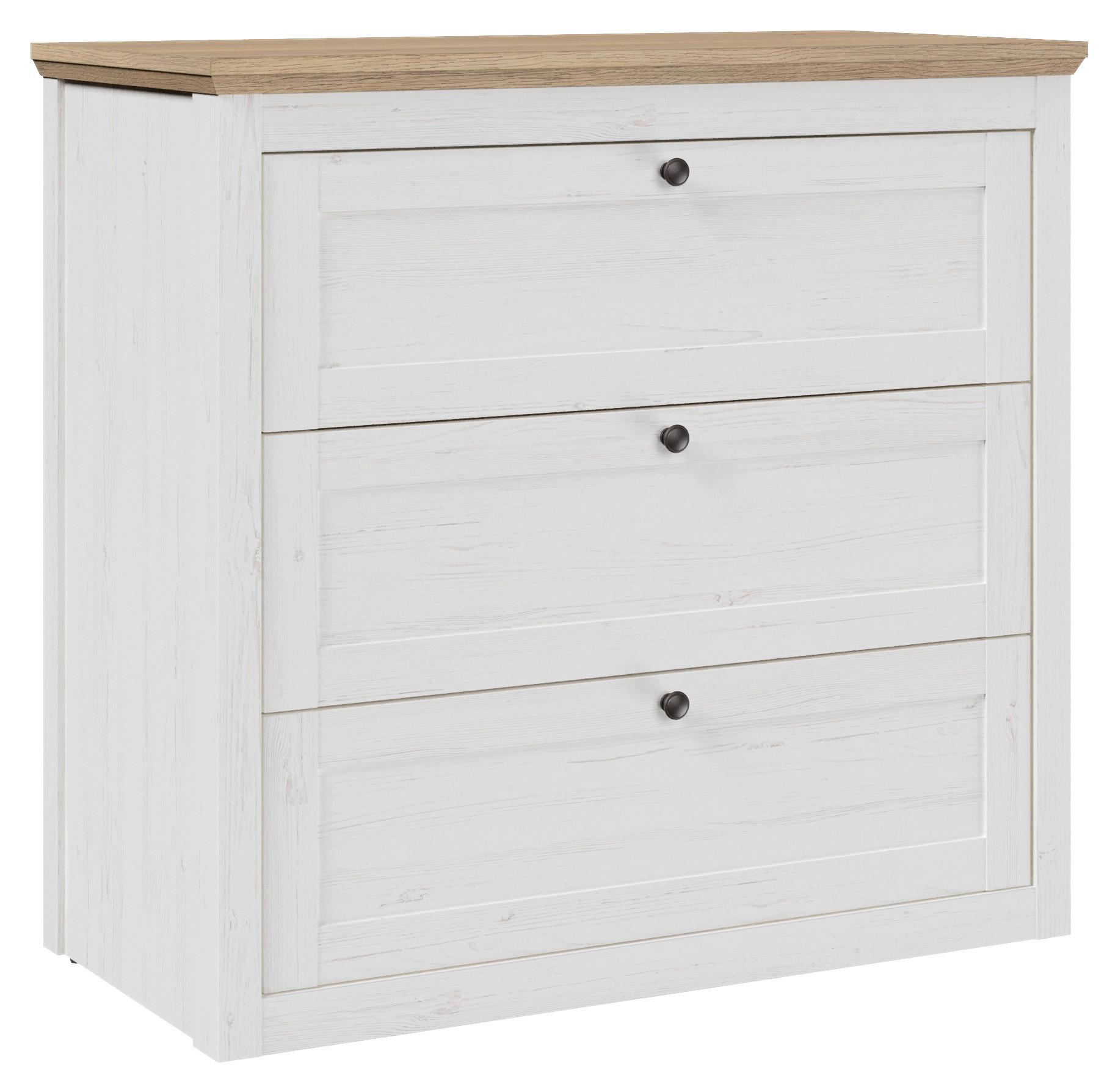 BYRÅ KORSIKA -EXKLUSIV- - svart/ekfärgad, Romantik / Lanthus, metall/trämaterial (89,9/85,1/42,9cm) - Mömax