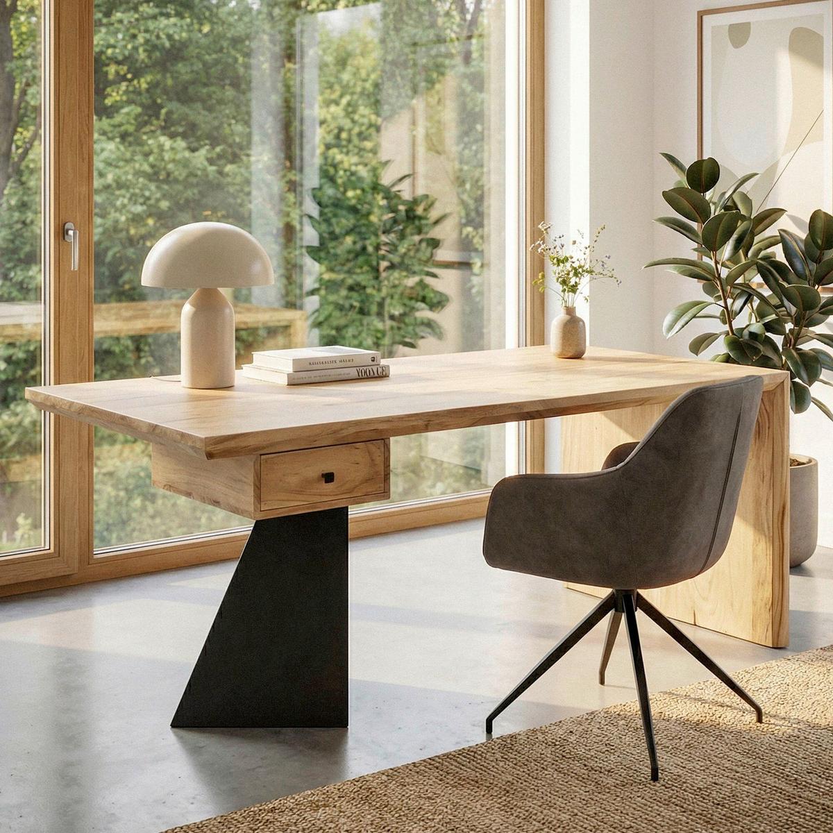 Schreibtisch Wl7.408 - Schwarz/Akaziefarben, Design, Holz/Metall (180/77/90cm) - Livetastic