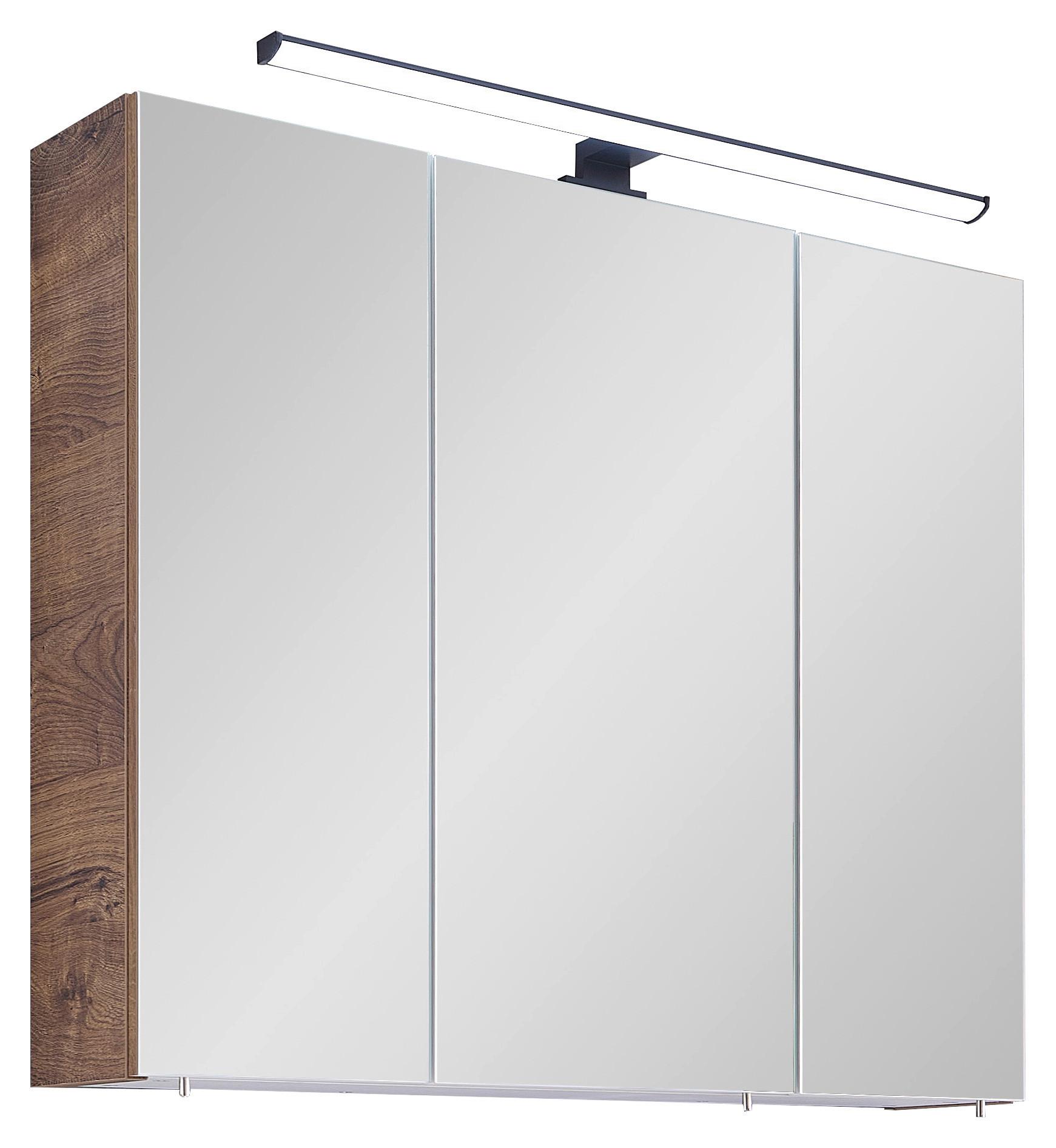 Tükrös Szekrény 374 Elsa - krómszínű/tölgyfa színű, Design, faalapú anyag/üveg (75/70/20cm)