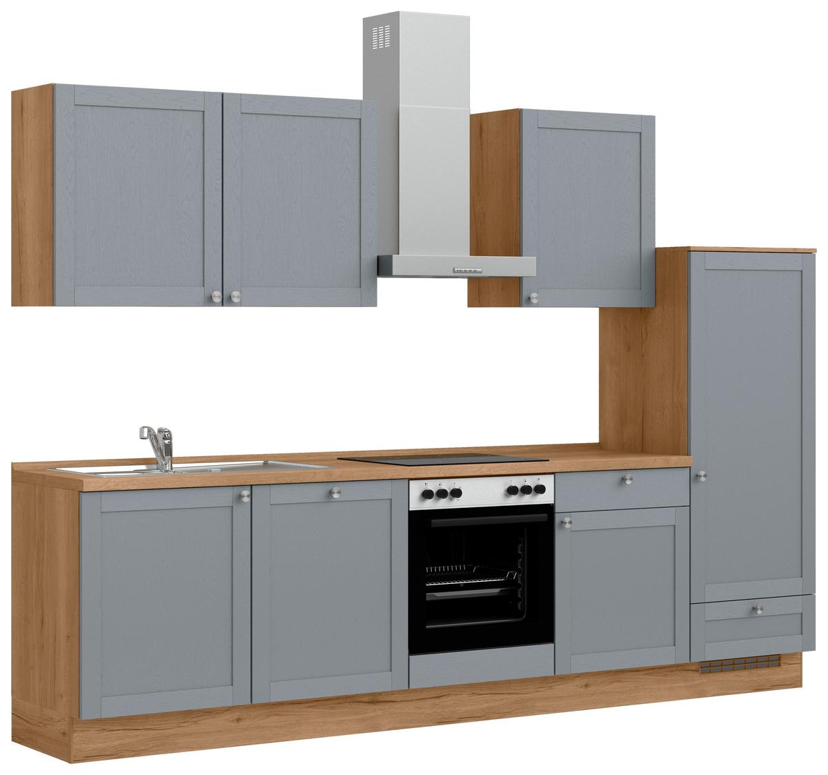 Küchenleerblock Frame Low o. Geräte Blaugrau - Edelstahlfarben/Eichefarben, MODERN, Holzwerkstoff/Metall (300cm) - Nobilia
