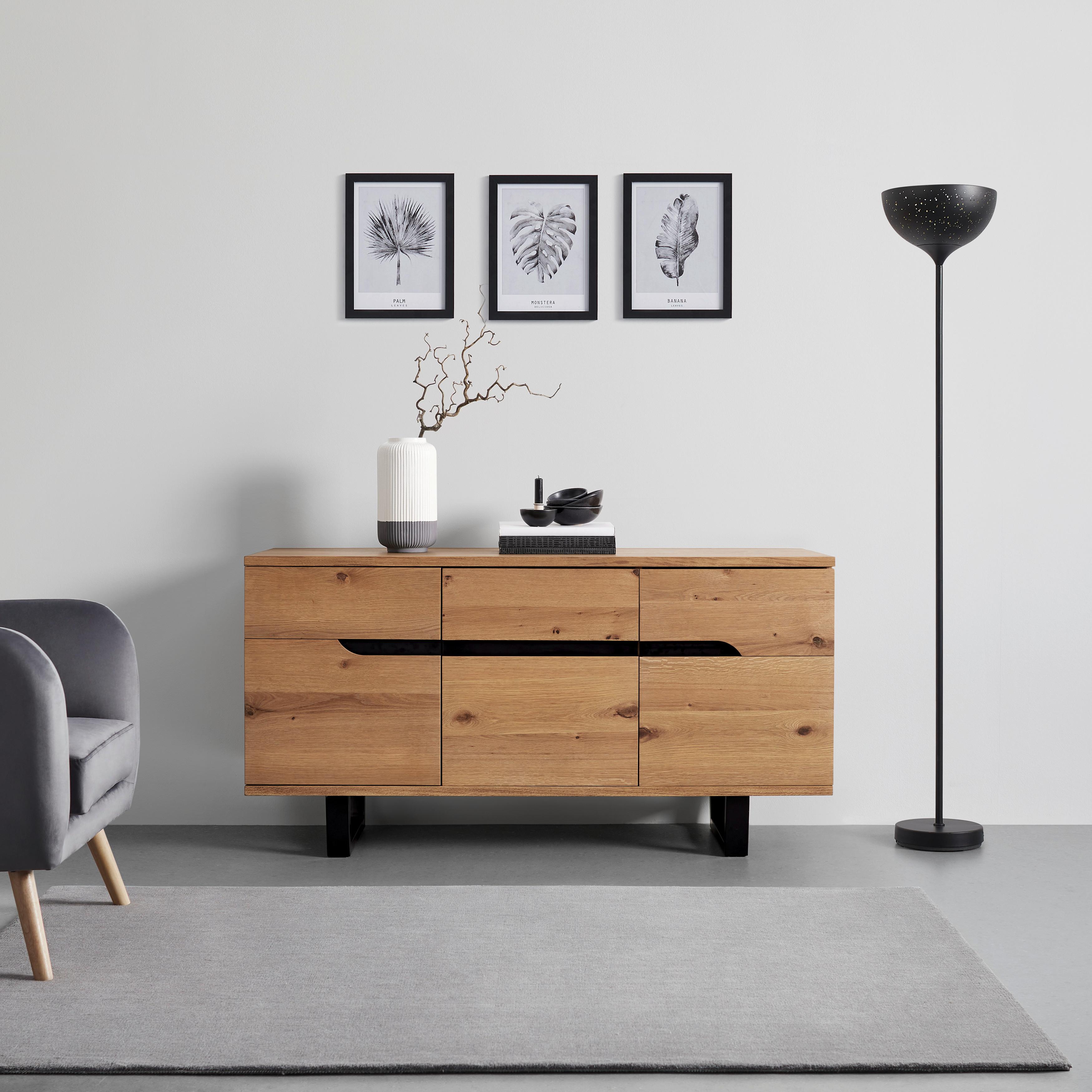 Sideboard Massiveiche "Juno", eichefarben - Eichefarben/Schwarz, MODERN, Holz/Metall (150/78/47cm) - Bessagi Home