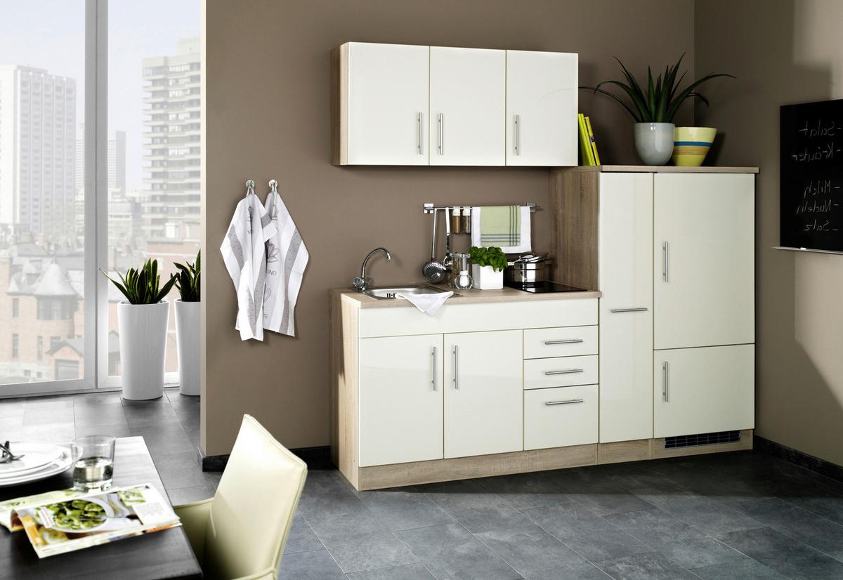 Küchenleerblock Oliver m. Geräten Creme - Chromfarben/Eichefarben, MODERN, Holzwerkstoff/Metall (210cm) - Held