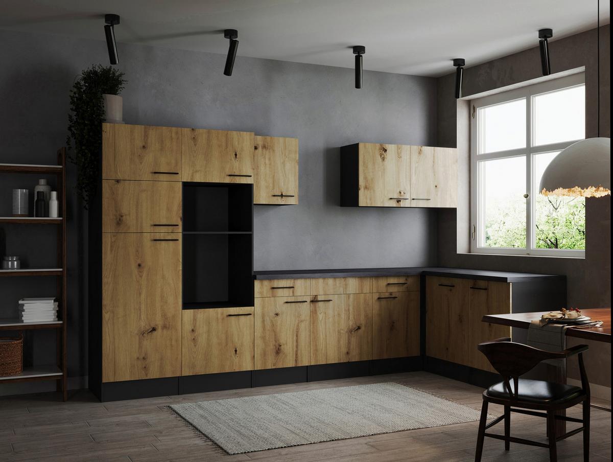 Kotna Kuhinja Brez Aparatov Oliver, 340x172cm - črna/siva, Design, kovina/leseni material (340/172cm) - Respekta