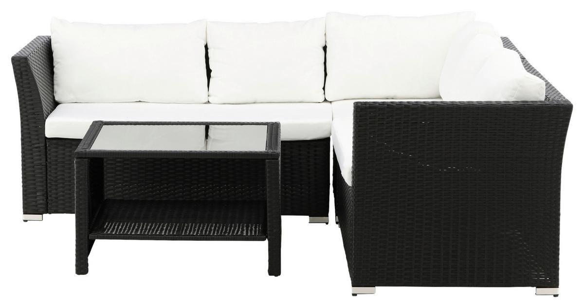 Loungegarnitur Haiti Schwarz, Kunststoffgeflecht - Schwarz, KONVENTIONELL, Kunststoff - Gardenson