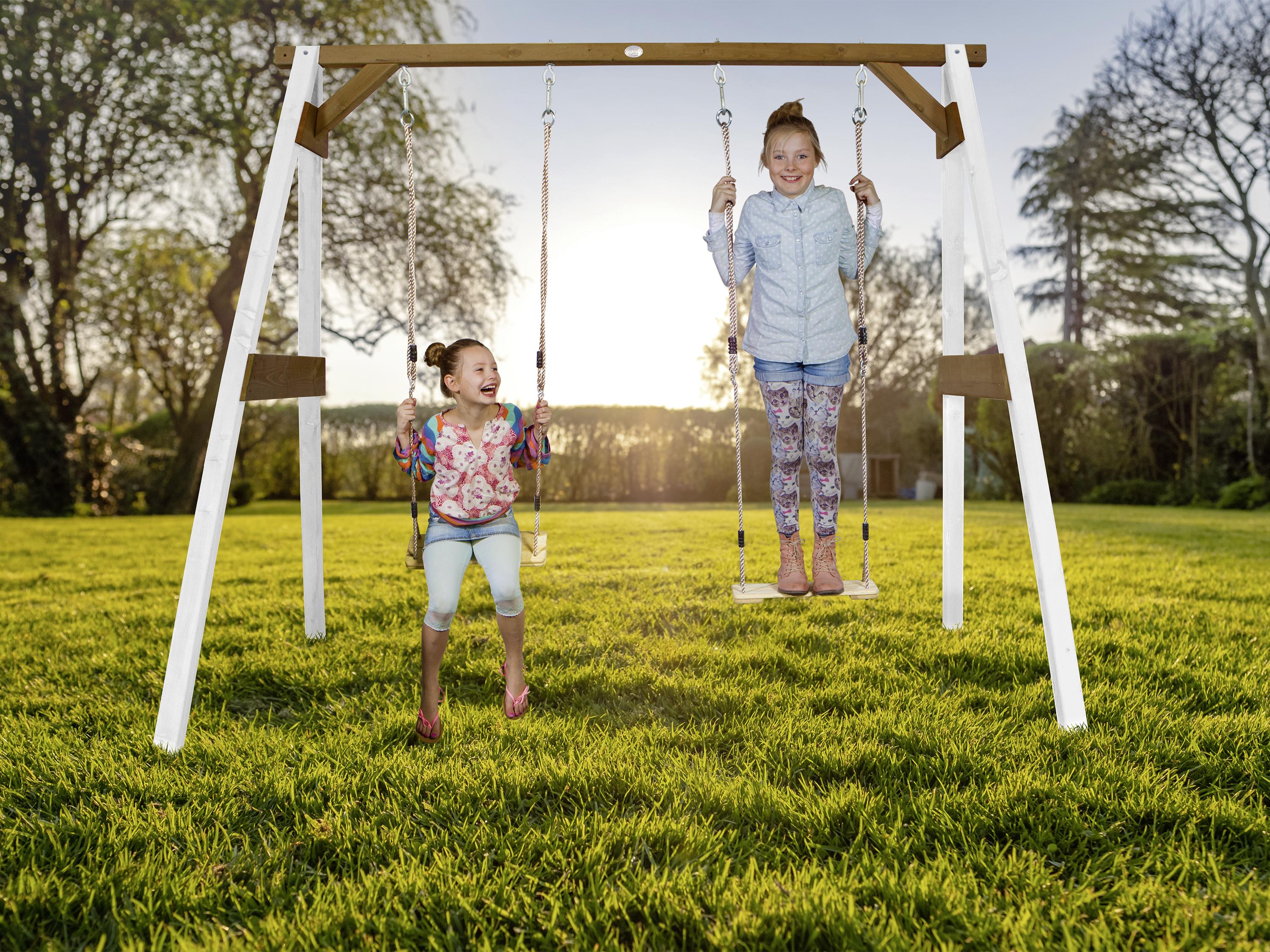 Schaukel Double Swing - Braun/Weiß, Basics, Holz (254/207/160cm) - Ambia Garden