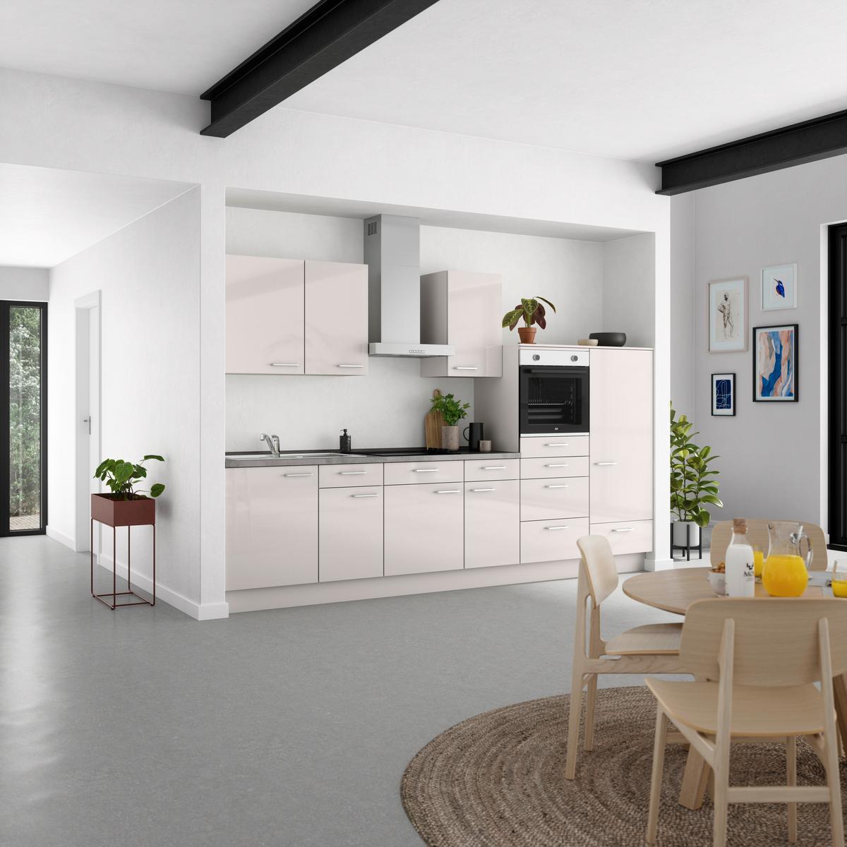 Küchenblock Flash Low m. Geräten Hellgrau - Schieferfarben/Edelstahlfarben, MODERN, Holzwerkstoff/Metall (330cm) - Nobilia
