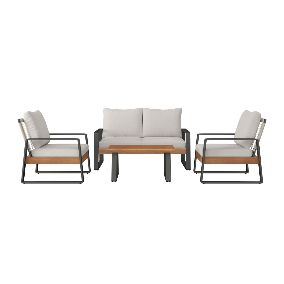 Loungegarnitur Alexa Creme Outdoorstoff/Metall +Abdeckung - Anthrazit/Creme, MODERN, Holz/Textil (150/81/85,5cm) - Bessagi Garden