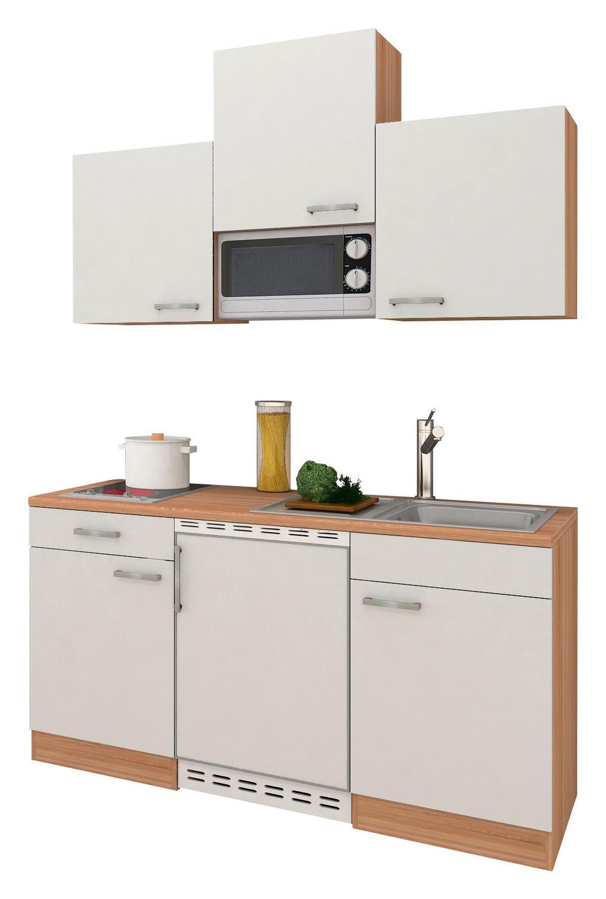 Miniküche Economy m. Geräten B: ca. 150cm Weiß - Eichefarben/Weiß, Basics, Holzwerkstoff (150cm) - Respekta
