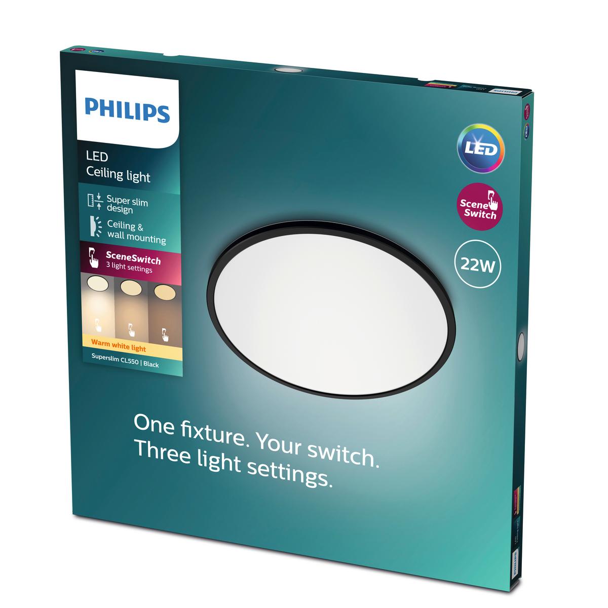 LAMPA SUFITOWA LED 32708500 SUPERSLIM - czarny, Konventionell, tworzywo sztuczne (42,5/34/2,8cm) - Philips