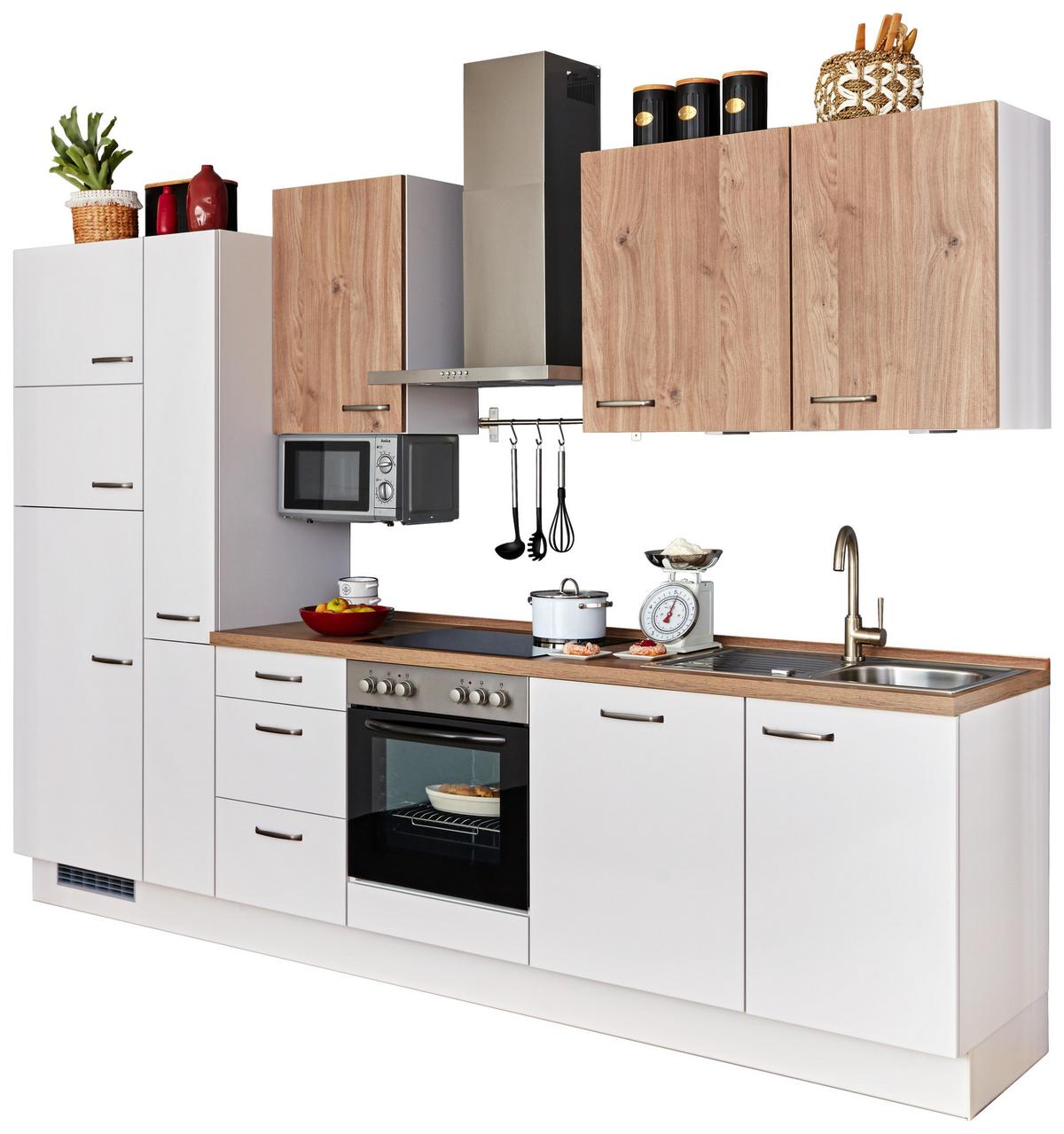 Küchenblock inkl. 5 E-Geräte IP1200/2200 - Eichefarben/Hellgrau, MODERN, Holzwerkstoff (310cm) - Impuls