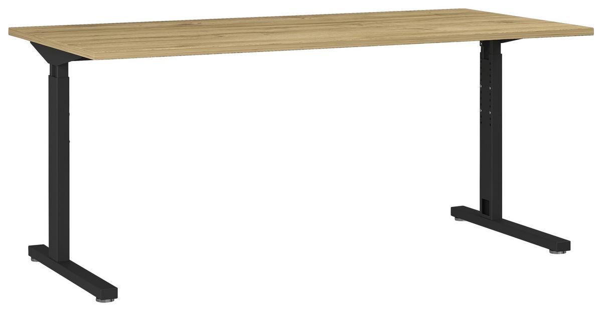 SCHREIBTISCH GW-PROFI 2.0 - Eichefarben/Schwarz, KONVENTIONELL, Holzwerkstoff/Metall (160/70/80cm) - Germania