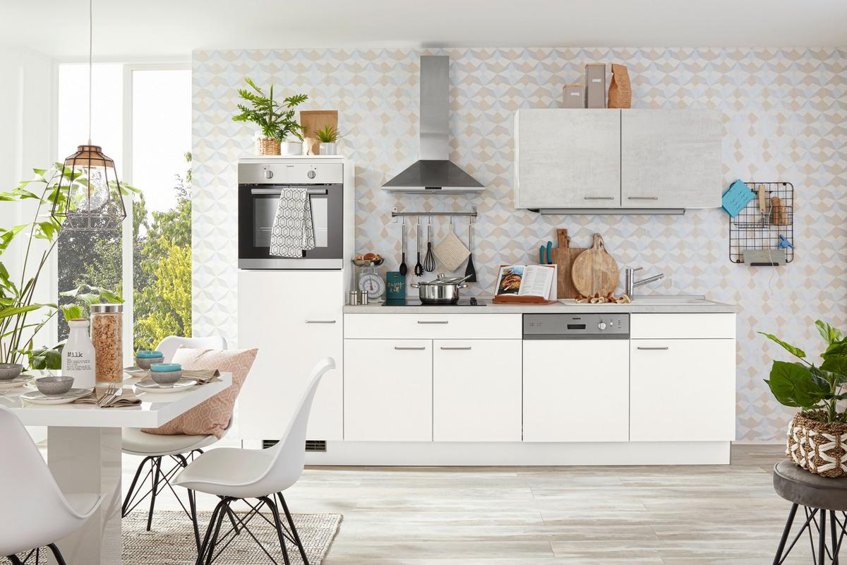 Küchenblock inkl. 4 E-Geräte PN 80/100 - Weiß/Grau, MODERN, Holzwerkstoff (280cm) - Pino