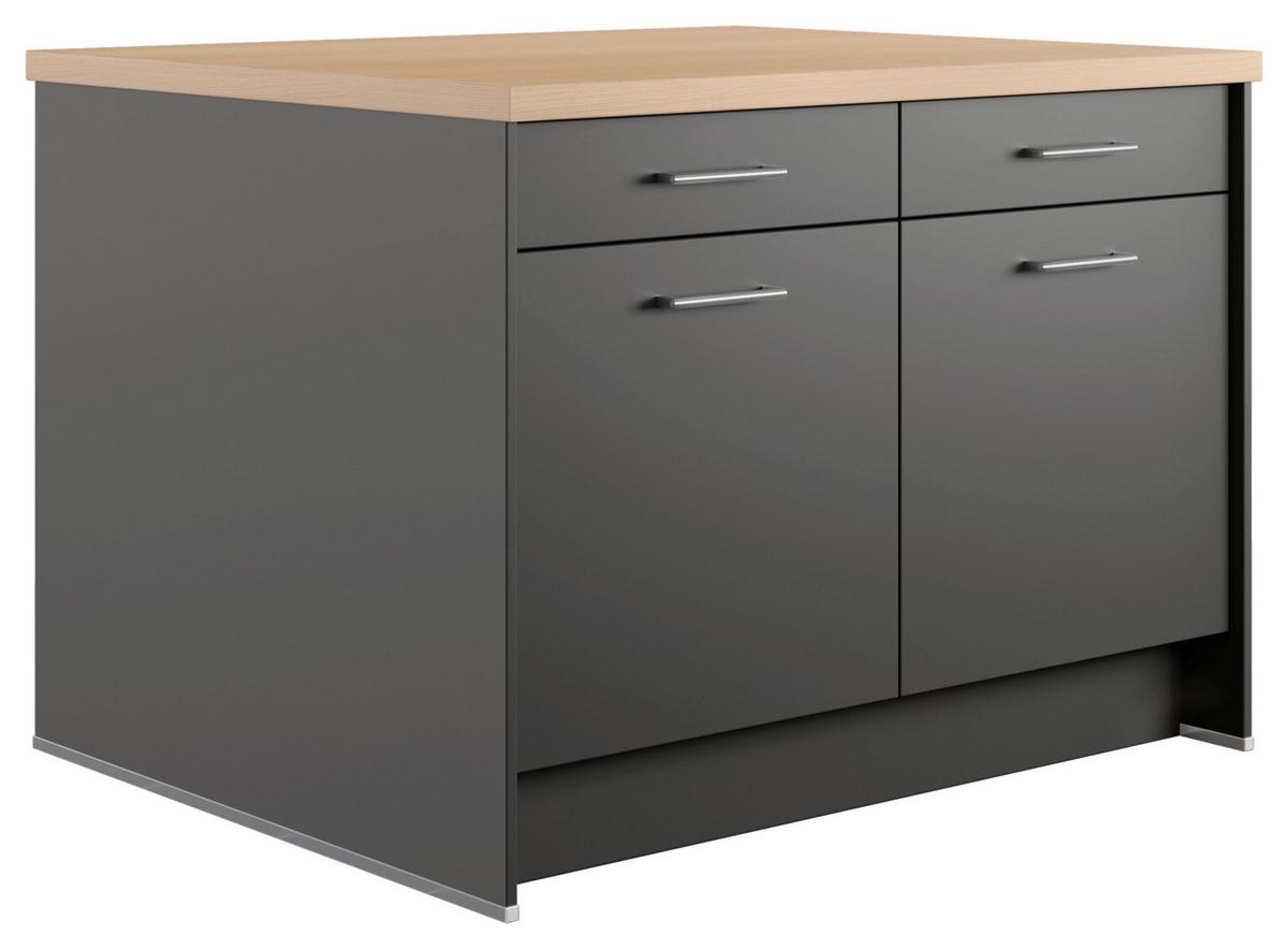 Kücheninsel IP1200 o. Geräte Graphitfarben - Edelstahlfarben/Eichefarben, Basics, Holzwerkstoff/Metall (123,4/91,8/96,6cm) - Impuls