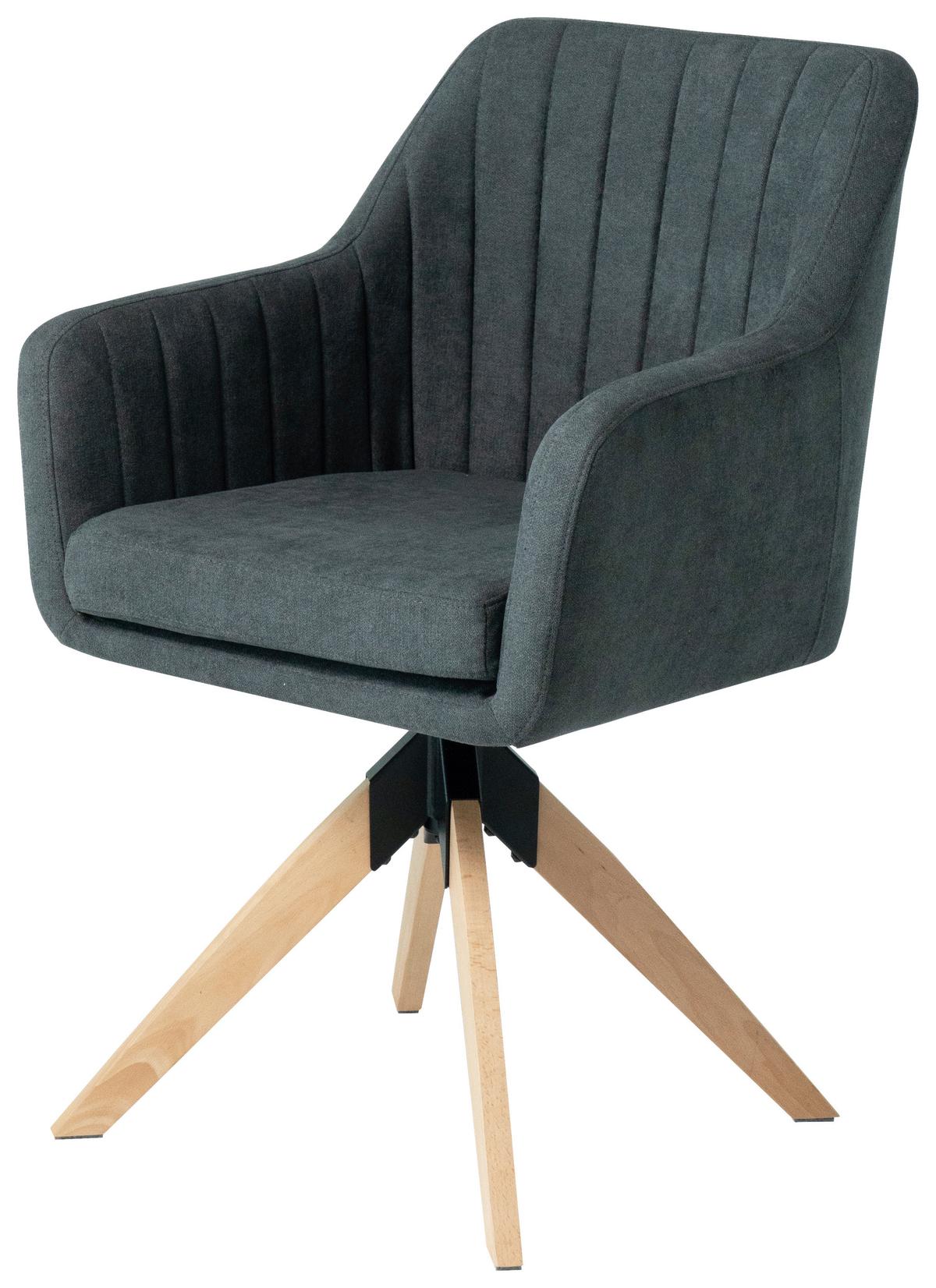 Armlehnstuhl Lucita Dunkelgrau Samt Drehbar Gepolstert - Dunkelgrau/Naturfarben, MODERN, Holz/Textil (59/88/60cm) - Bessagi Home
