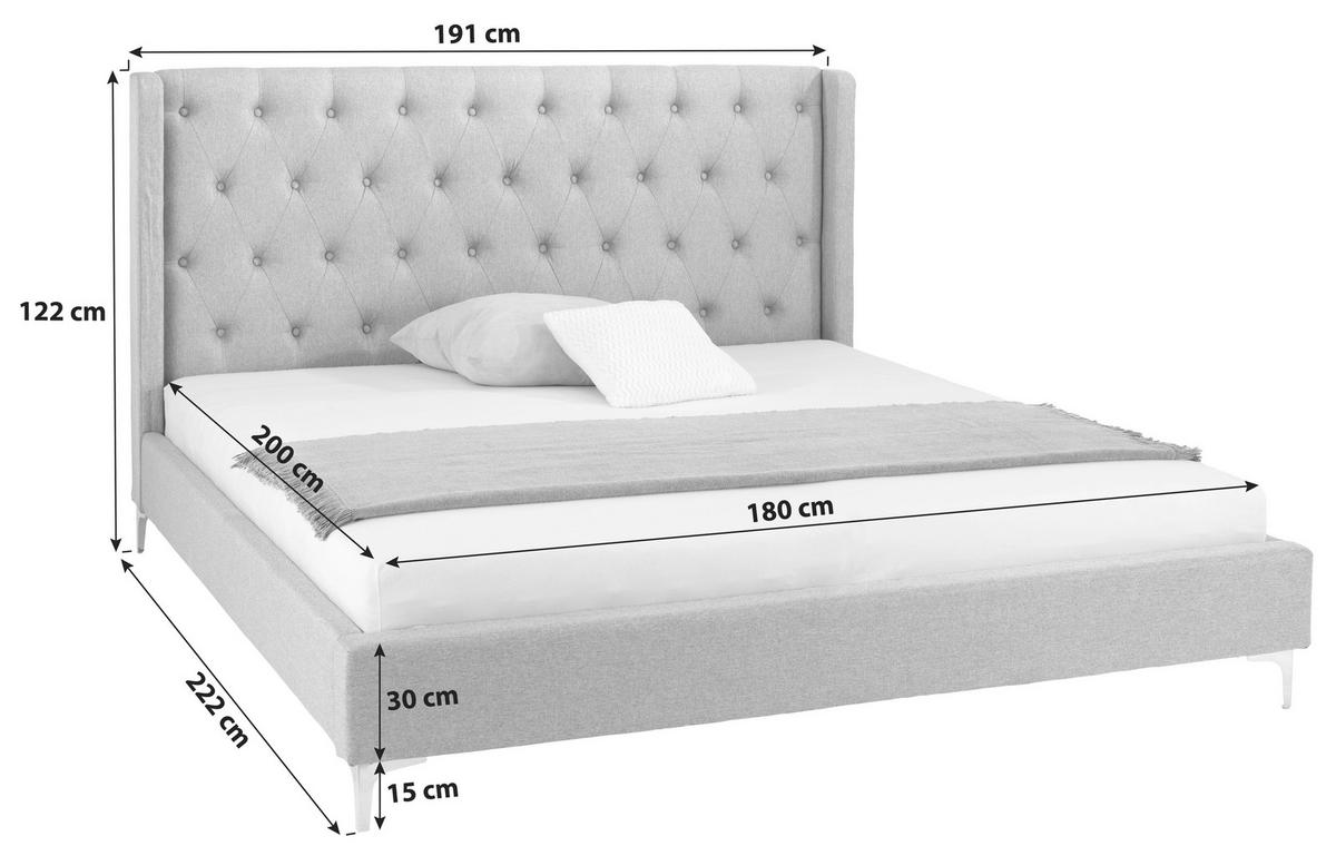 ŁÓŻKO TAPICEROWANE TANJA - jasnoszary/czarny, Modern, materiał drewnopochodny/metal (180/200cm) - Livetastic