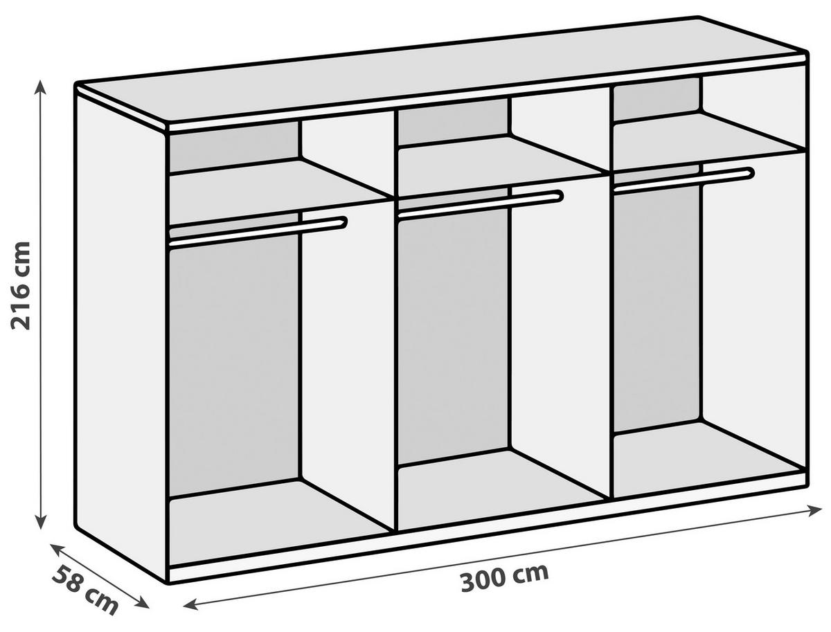 Drehtürenschrank Level 36D mit Spiegel ca. 300 cm Eiche/Weiß - Chromfarben/Weiß Hochglanz, MODERN, Holzwerkstoff (300/216/58cm) - MID.YOU