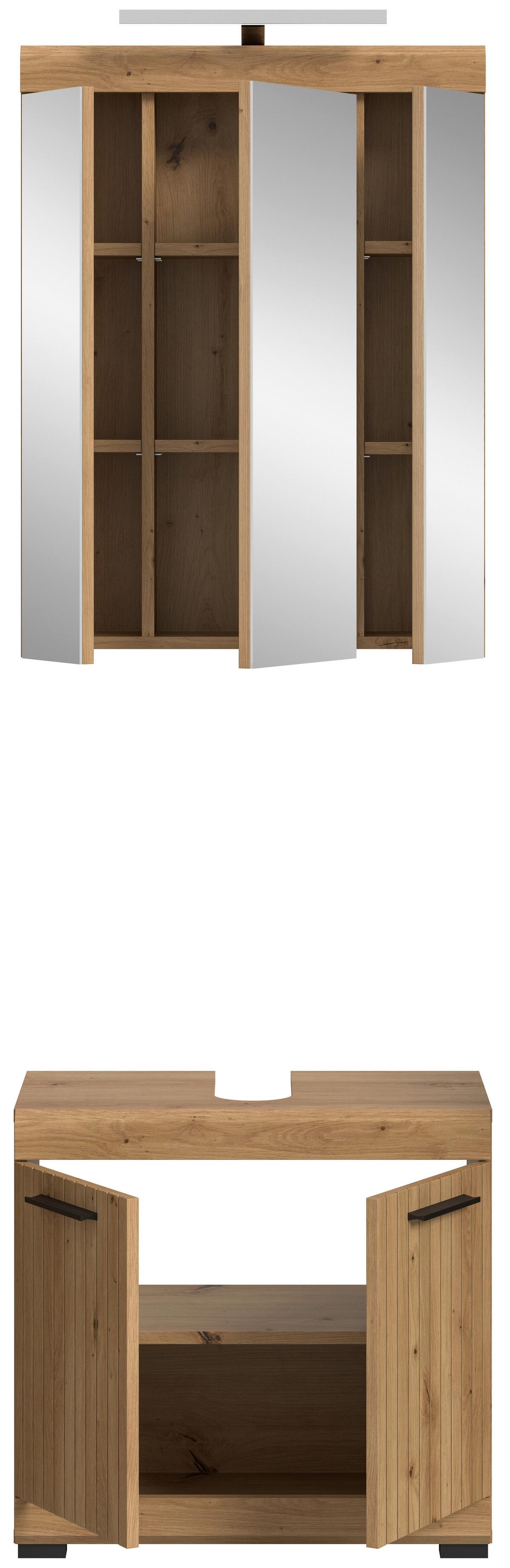 Badezimmer Scout Eiche Artisan 2-teilig - Schwarz/Eiche Artisan, Trend, Glas/Holzwerkstoff (60cm) - MID.YOU