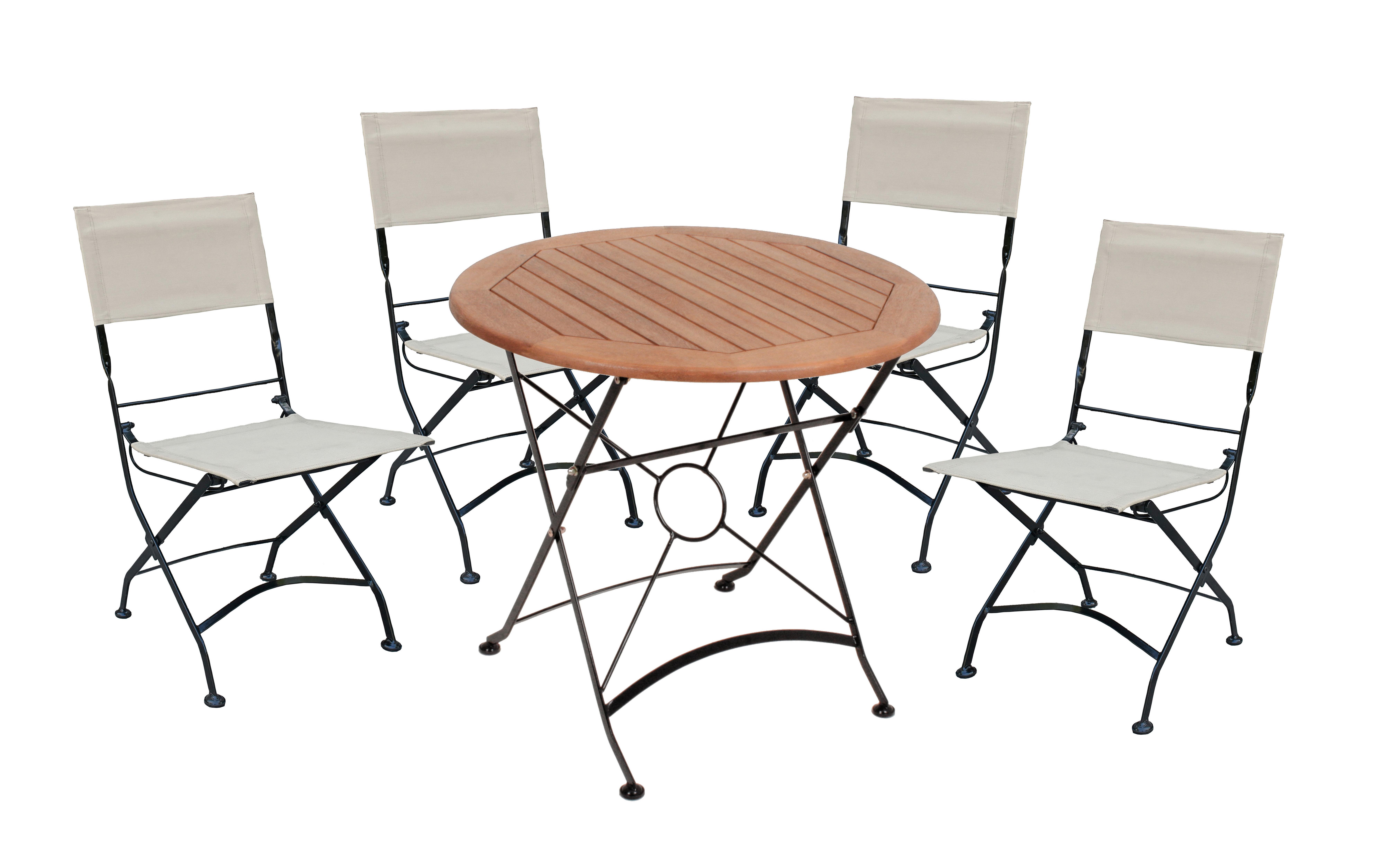 Gartenmöbel-Set Triest 5-tlg. Schwarz/Beige/Holz - Eukalyptusholzfarben/Beige, Basics, Holz/Kunststoff (45/89/58cm) - Gardenson