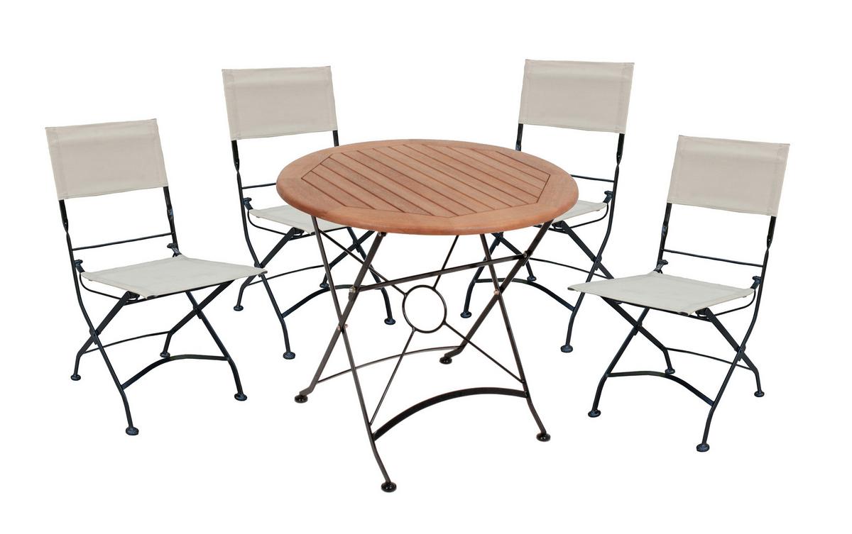 Gartenmöbel-Set Triest 5-tlg. Schwarz/Beige/Holz - Eukalyptusholzfarben/Beige, Basics, Holz/Kunststoff (45/89/58cm) - Gardenson