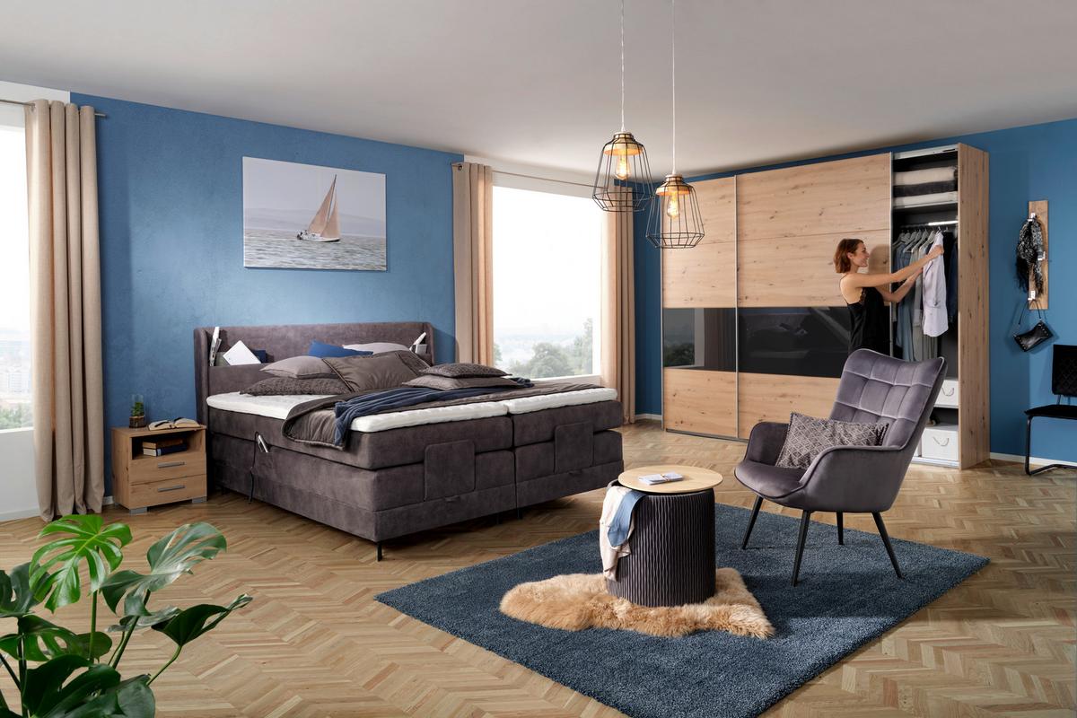 meuble de chevet in Eichefarben - couleur d'aluminium/chêne artisan, Konventionell, matière synthétique/matériau de bois (45/47/35cm) - Mömax