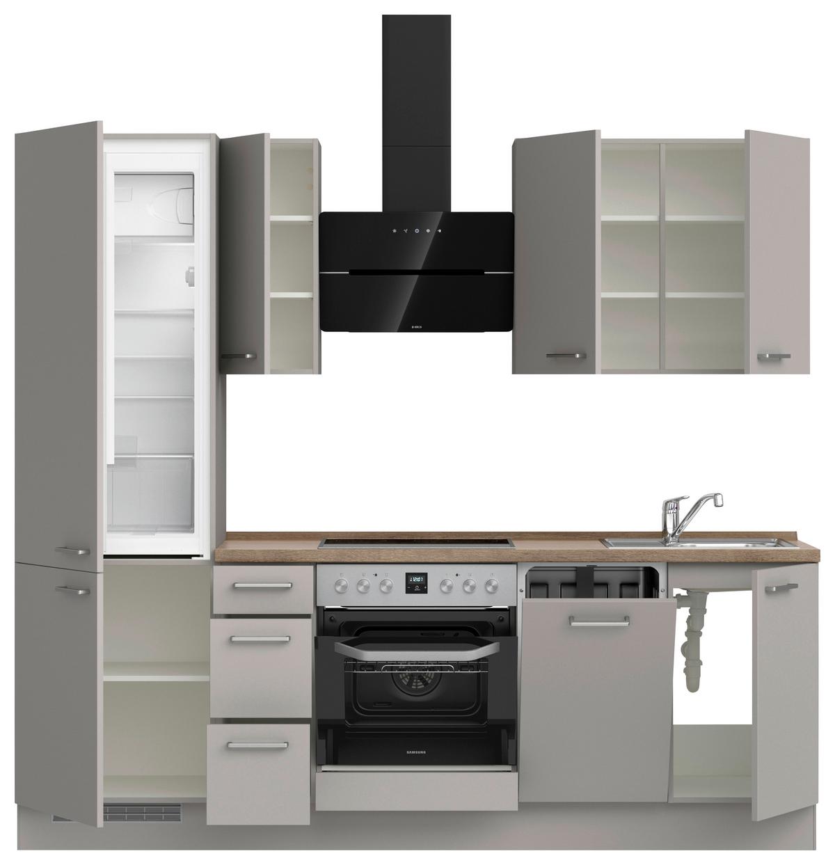 Küchenblock Touch High m. Geräten Grau - Eiche dunkel/Edelstahlfarben, MODERN, Holzwerkstoff/Metall (240cm) - Nobilia