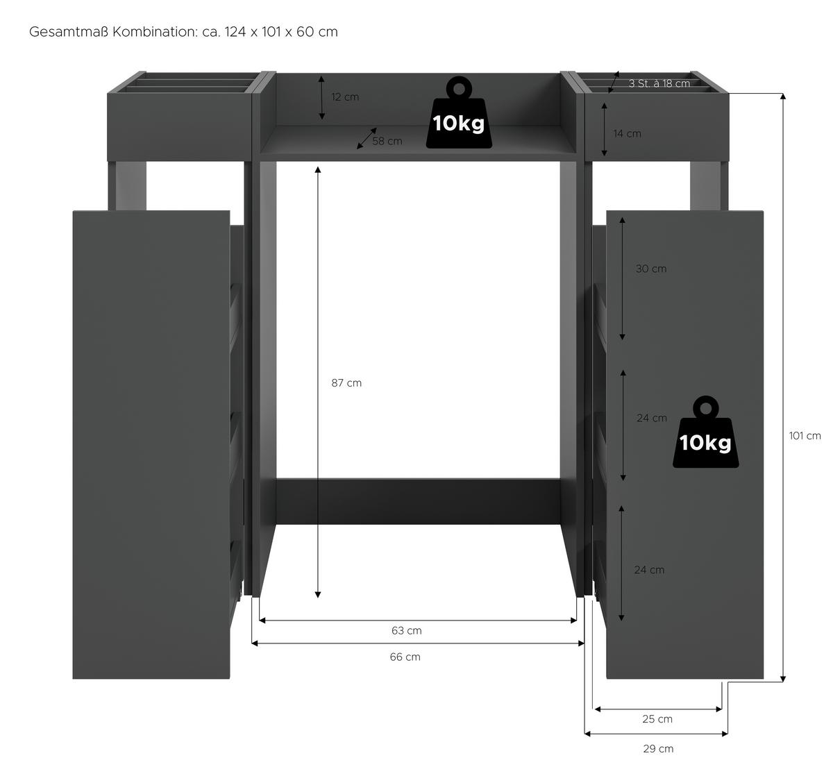 DULAP PENTRU MAșINA DE SPĂLAT FREE - antracit, Basics, material pe bază de lemn (124/101/60cm) - MID.YOU