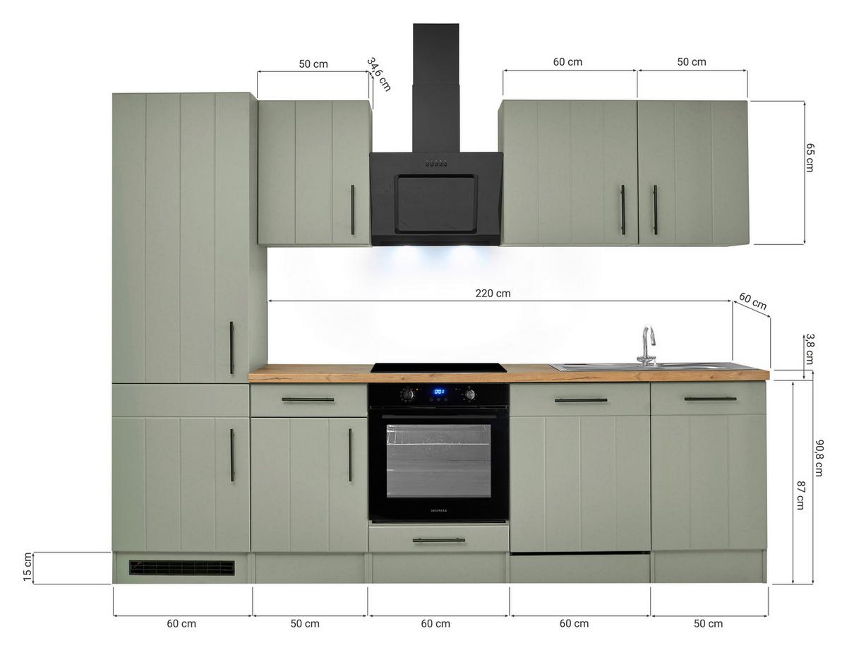 Küchenblock Anton m. Geräte Wildeiche/Schilfgrün - Schilfgrün/Wildeiche, Trend, Holzwerkstoff/Metall (280cm) - Respekta