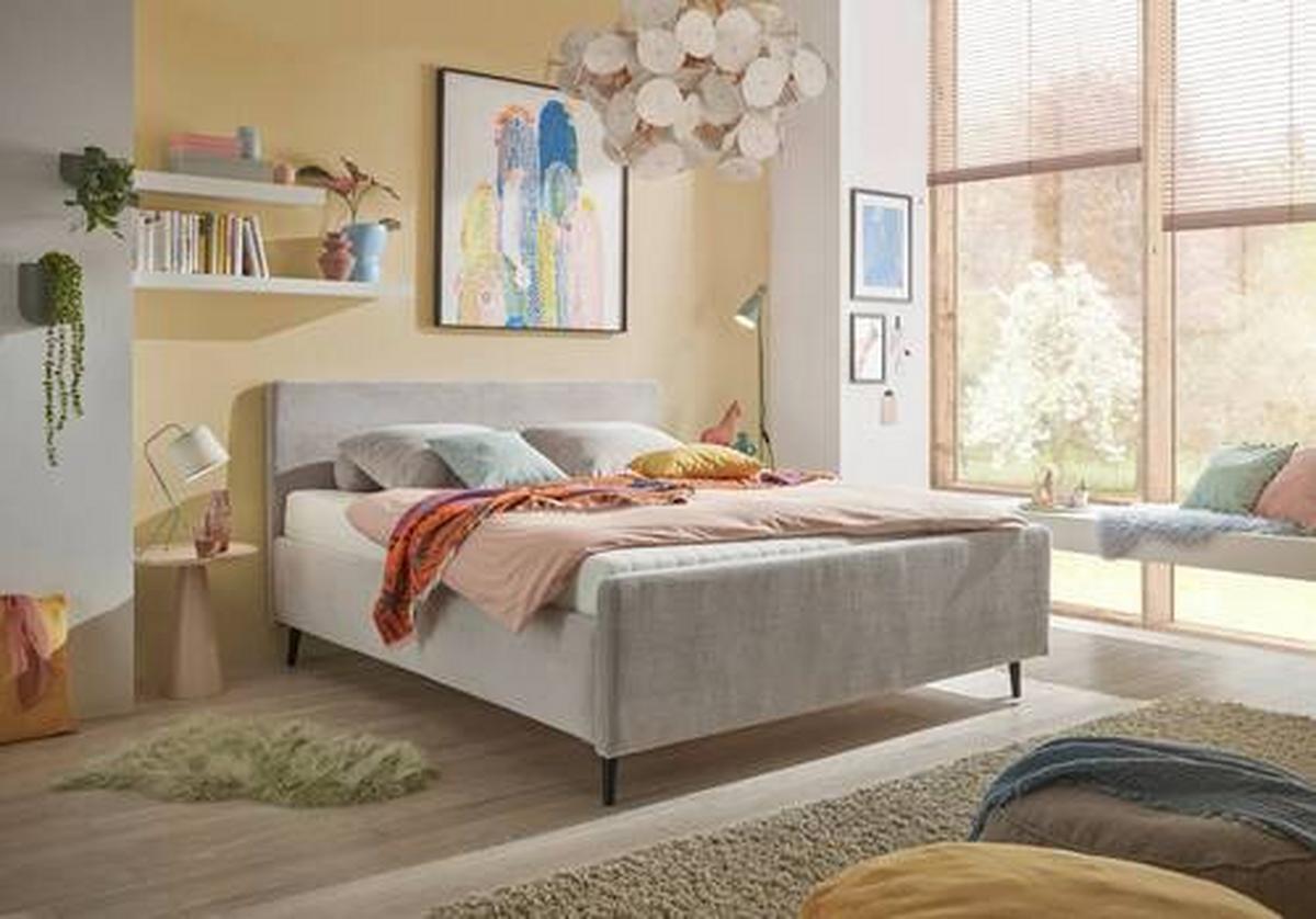 Polsterbett Peach ca. 160x200 cm Hellgrau - Hellgrau/Schwarz, MODERN, Holz/Holzwerkstoff (160/200cm) - MID.YOU