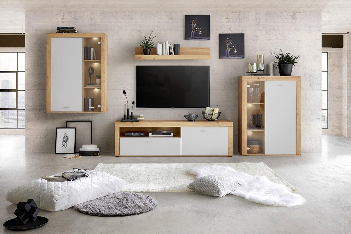 Comodă înaltă CANBERRA - Modern, sticlă/material pe bază de lemn (90/123,1/34,8cm) - Modern Living