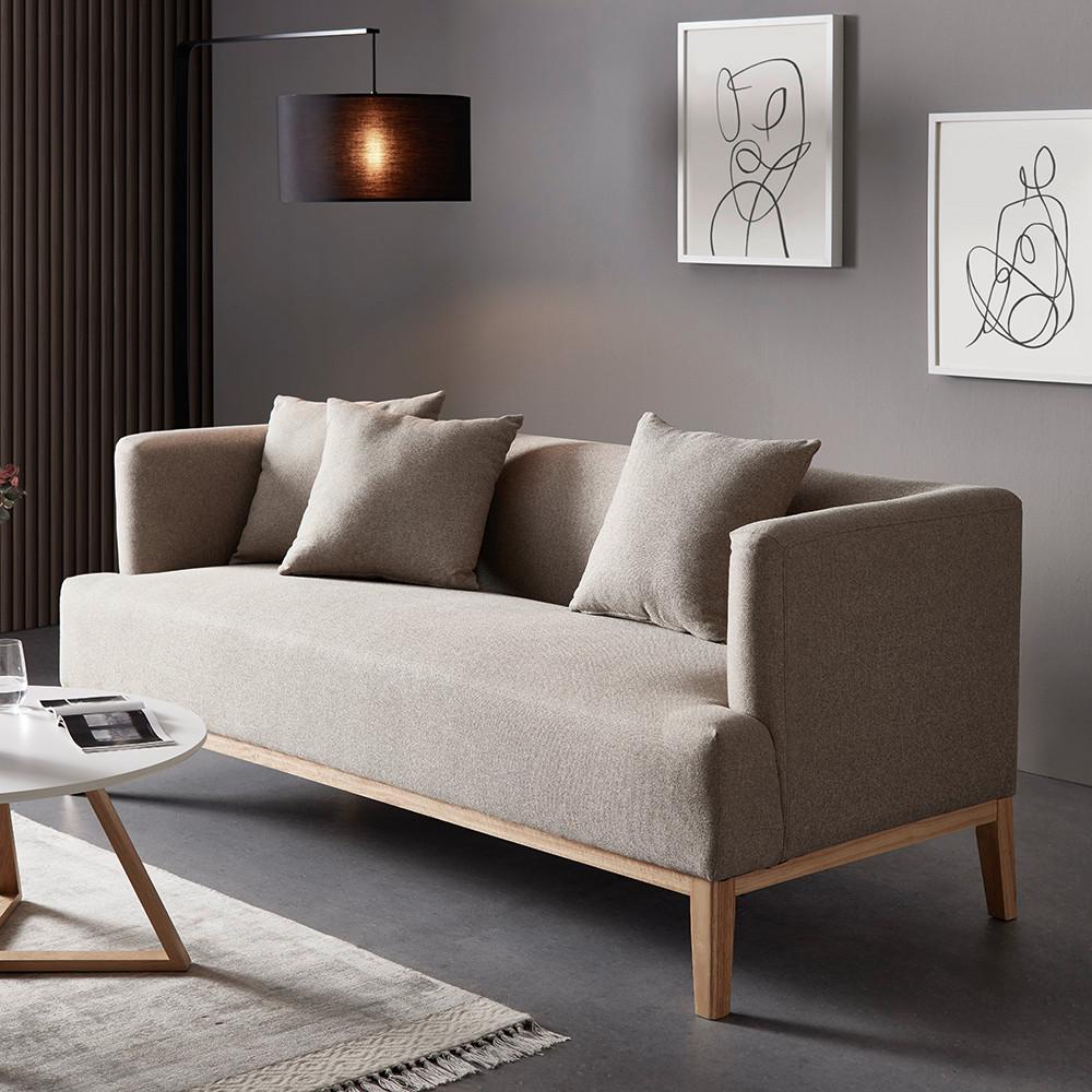 Trosed Mina, Bež, Velur - bež/naravne barve, Moderno, tekstil/les (190/78/81cm) - Bessagi Home