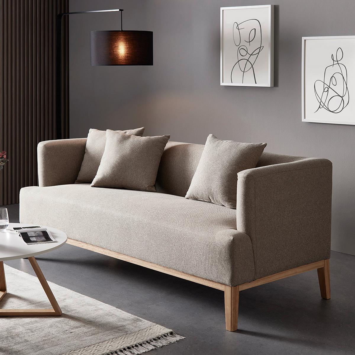 Bigsofa Mina Beige Velours - Beige/Naturfarben, MODERN, Holz/Textil (190/78/81cm) - Bessagi Home