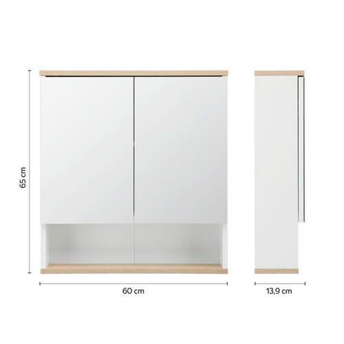 Spiegelschrank Yasmin ca. 60x65 cm Weiß - Weiß, Basics, Glas/Holzwerkstoff (60/65/13,9cm) - MID.YOU