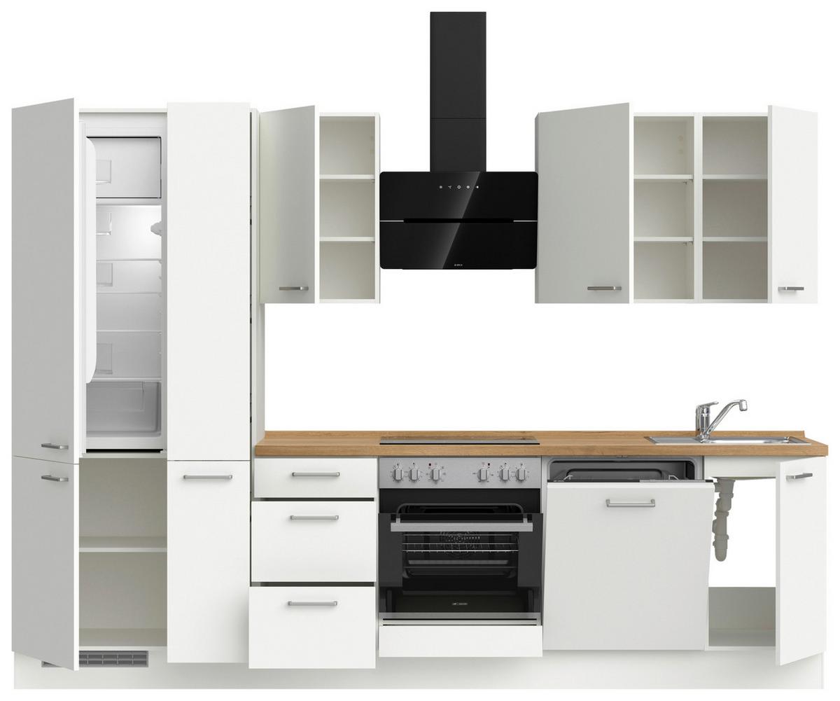 Küchenblock Touch High m. Geräten Weiß - Edelstahlfarben/Eichefarben, MODERN, Holzwerkstoff/Metall (300cm) - Nobilia