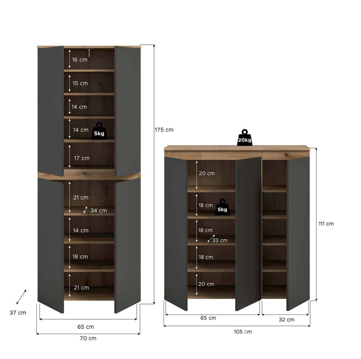 Garderobenschrank Scarpa Anthrazit/Eiche - Eichefarben/Anthrazit, Design, Holzwerkstoff/Kunststoff (190/175/37cm) - Livetastic