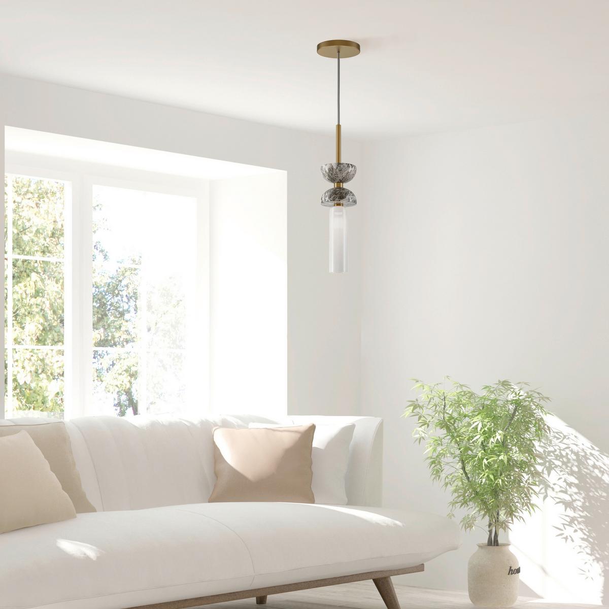 Pendelleuchte Mod178pl-01gr - Weiss/Goldfarben, Design, Stein/Metall (10/336.5cm) - MAYTONI