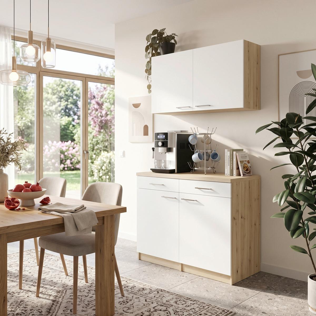 Bife Omara Merle, 100cm - srebrne barve/barve hrasta, Basics, kovina/leseni material (100/200/60cm) - Respekta